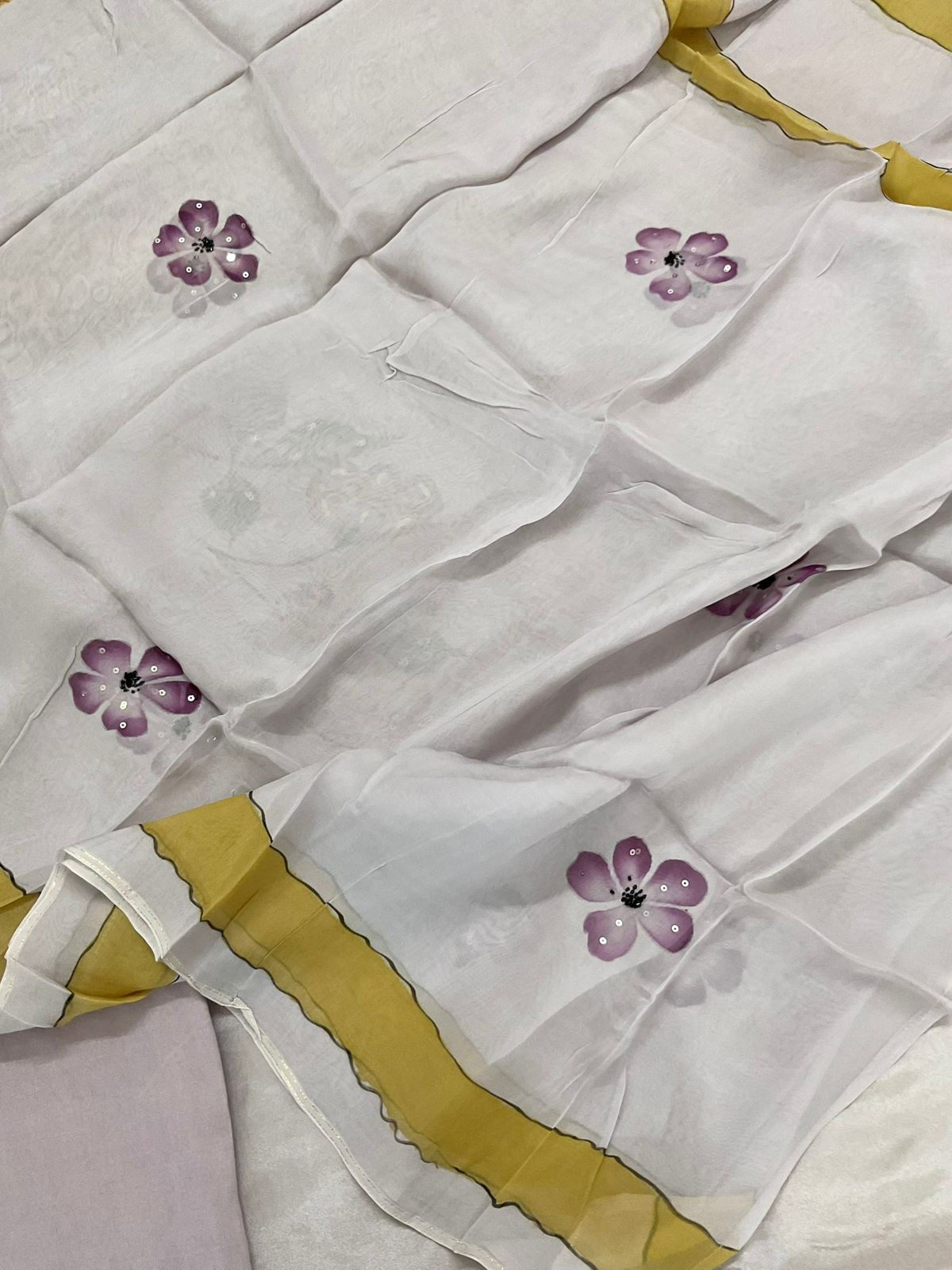 Pure Shimmer Silk Brush Painted Embroidered Suit - Lavender