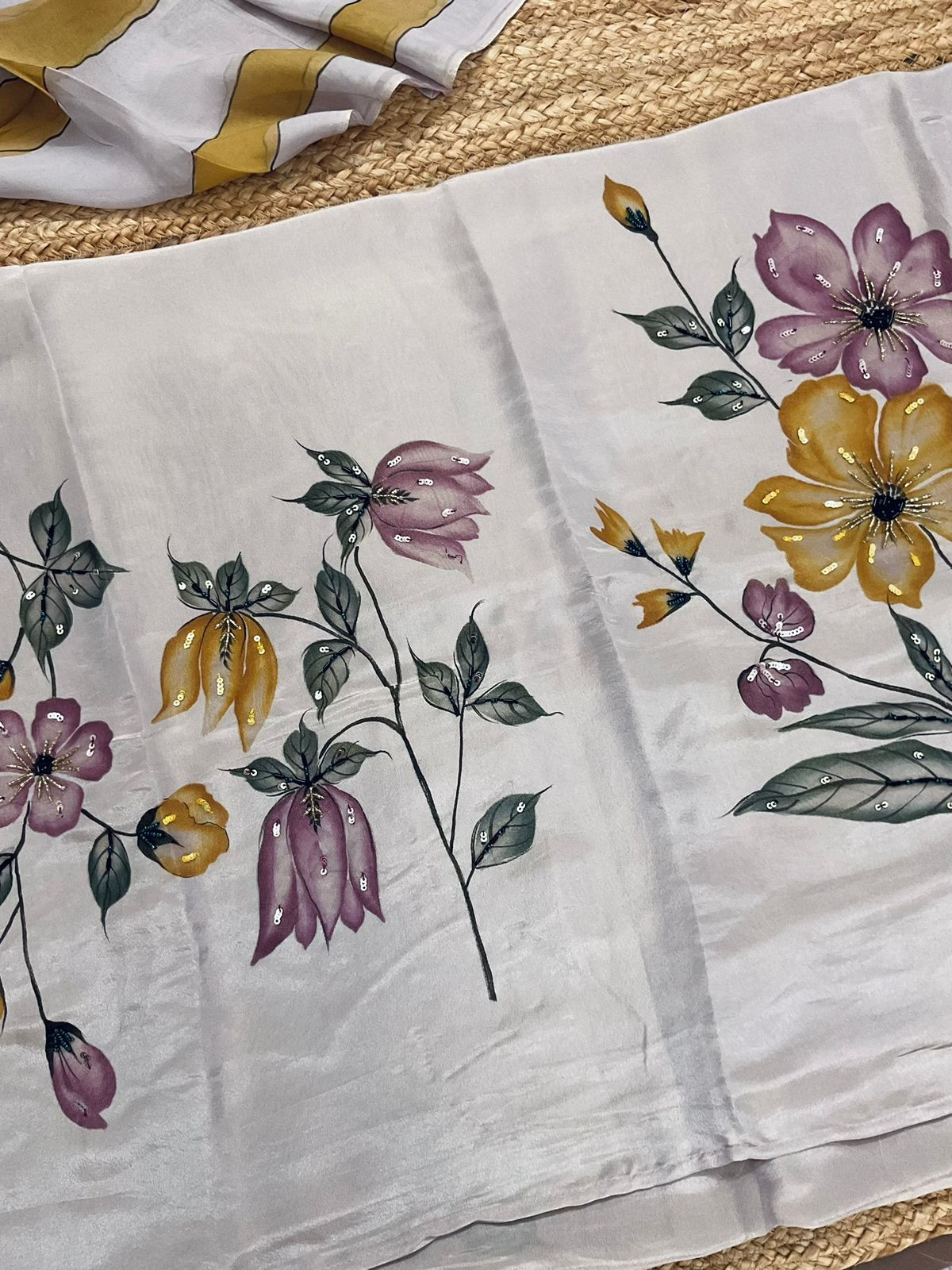 Pure Shimmer Silk Brush Painted Embroidered Suit - Lavender