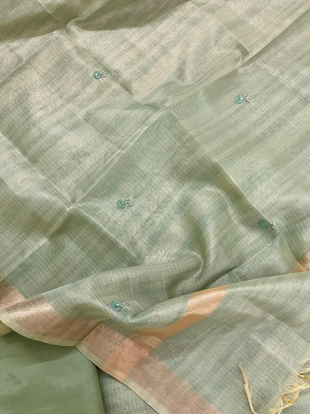 Soft Tissue Kota Silk Embroidered Suit - Green