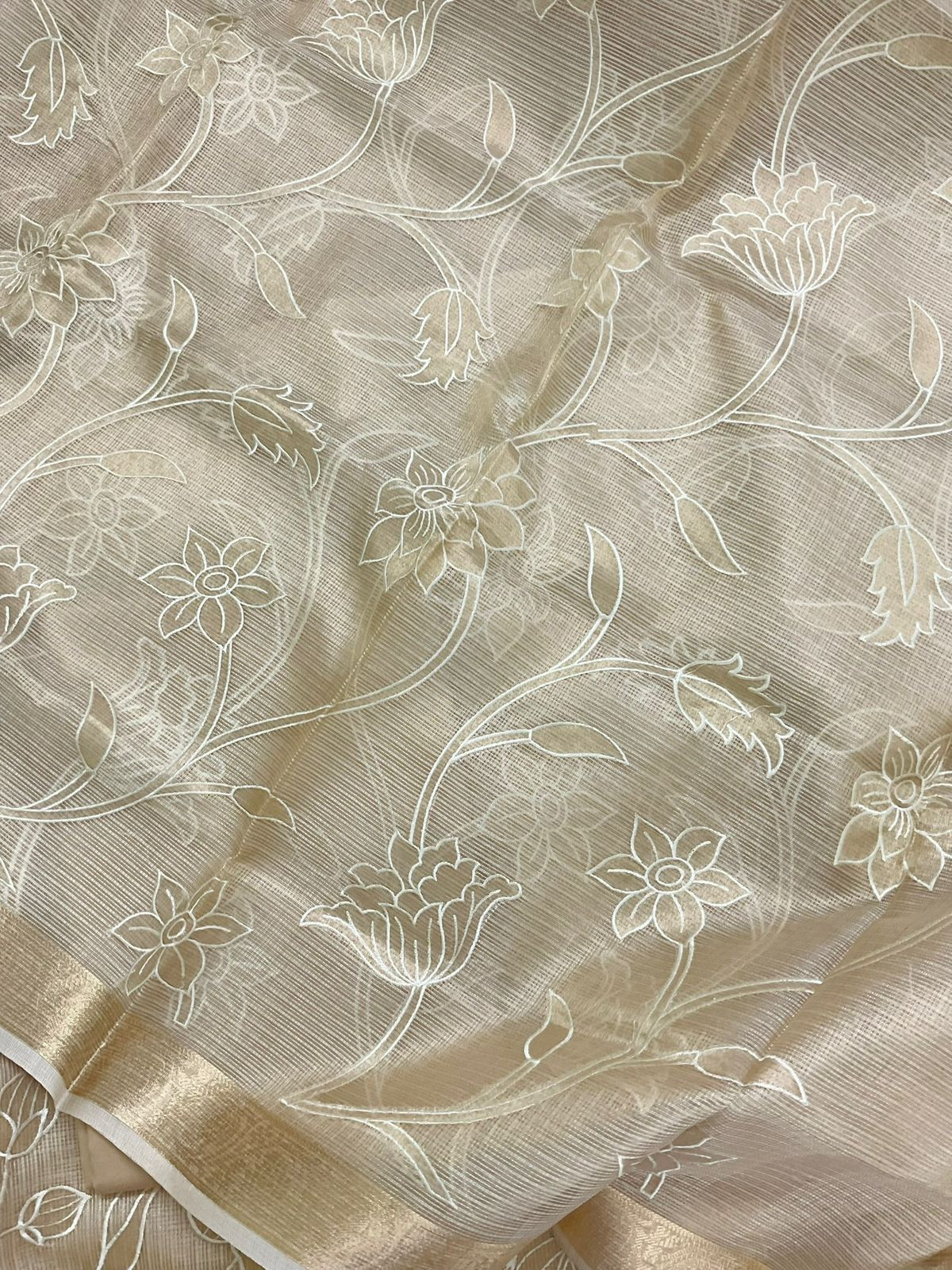Soft Tissue Kota Silk Embroidered Suit - Beige