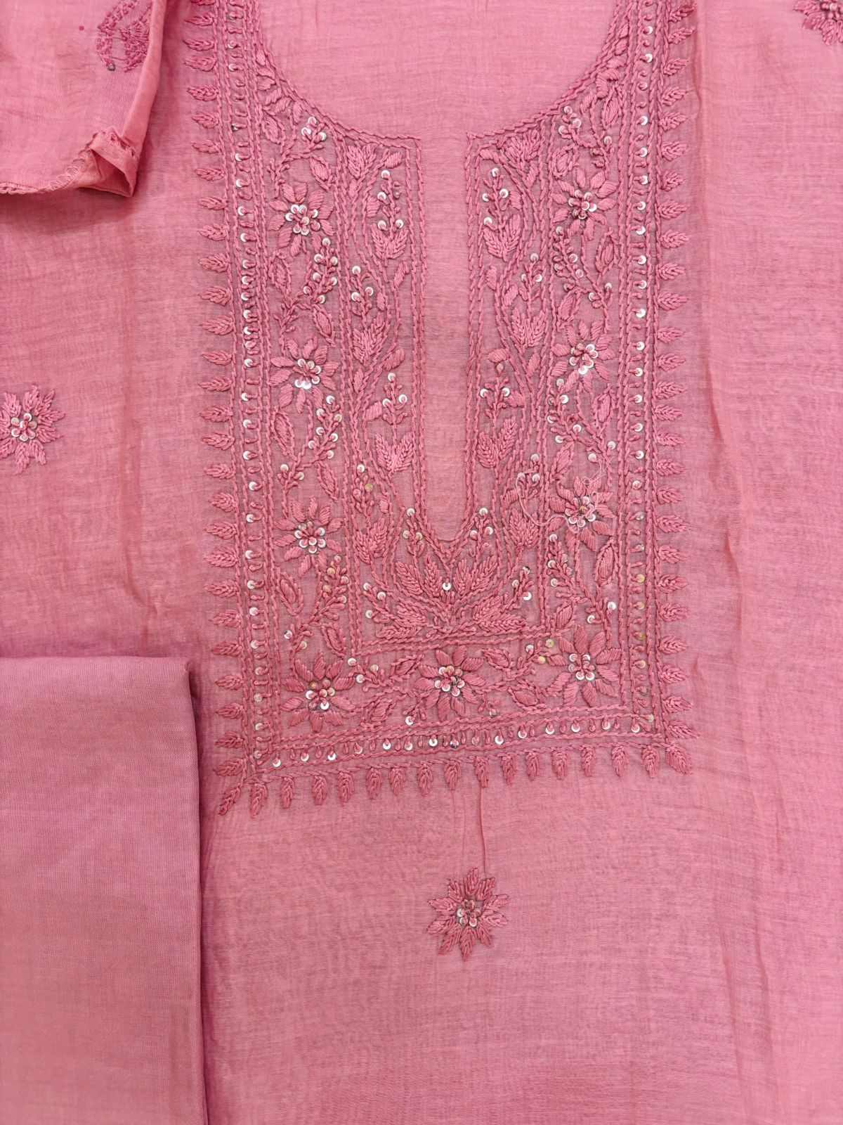 Pure Mul Chanderi Embroidered Suit - Pink