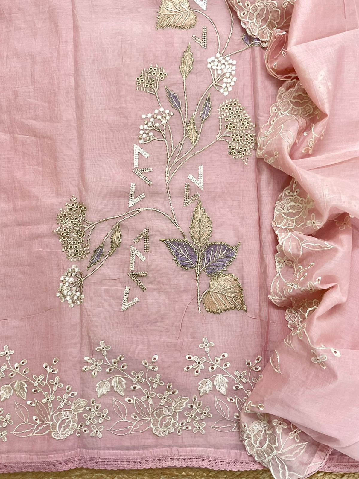 Soft Chanderi Embroidered Suit - Pink