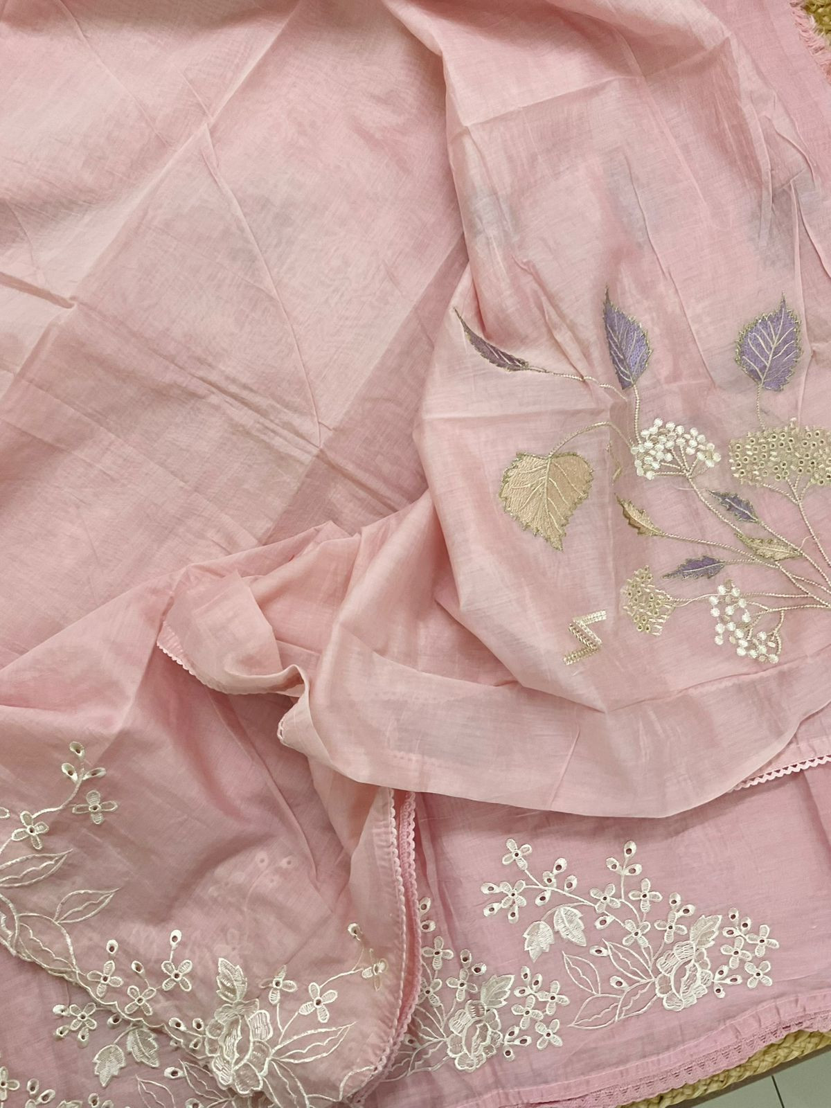 Soft Chanderi Embroidered Suit - Pink