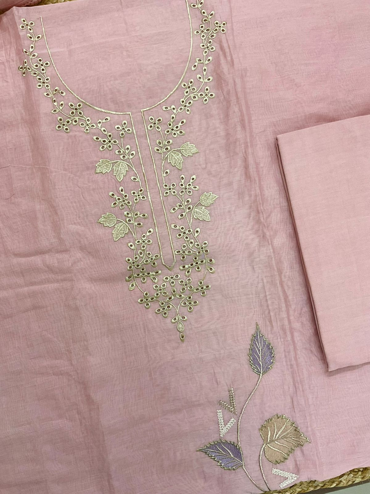 Soft Chanderi Embroidered Suit - Pink