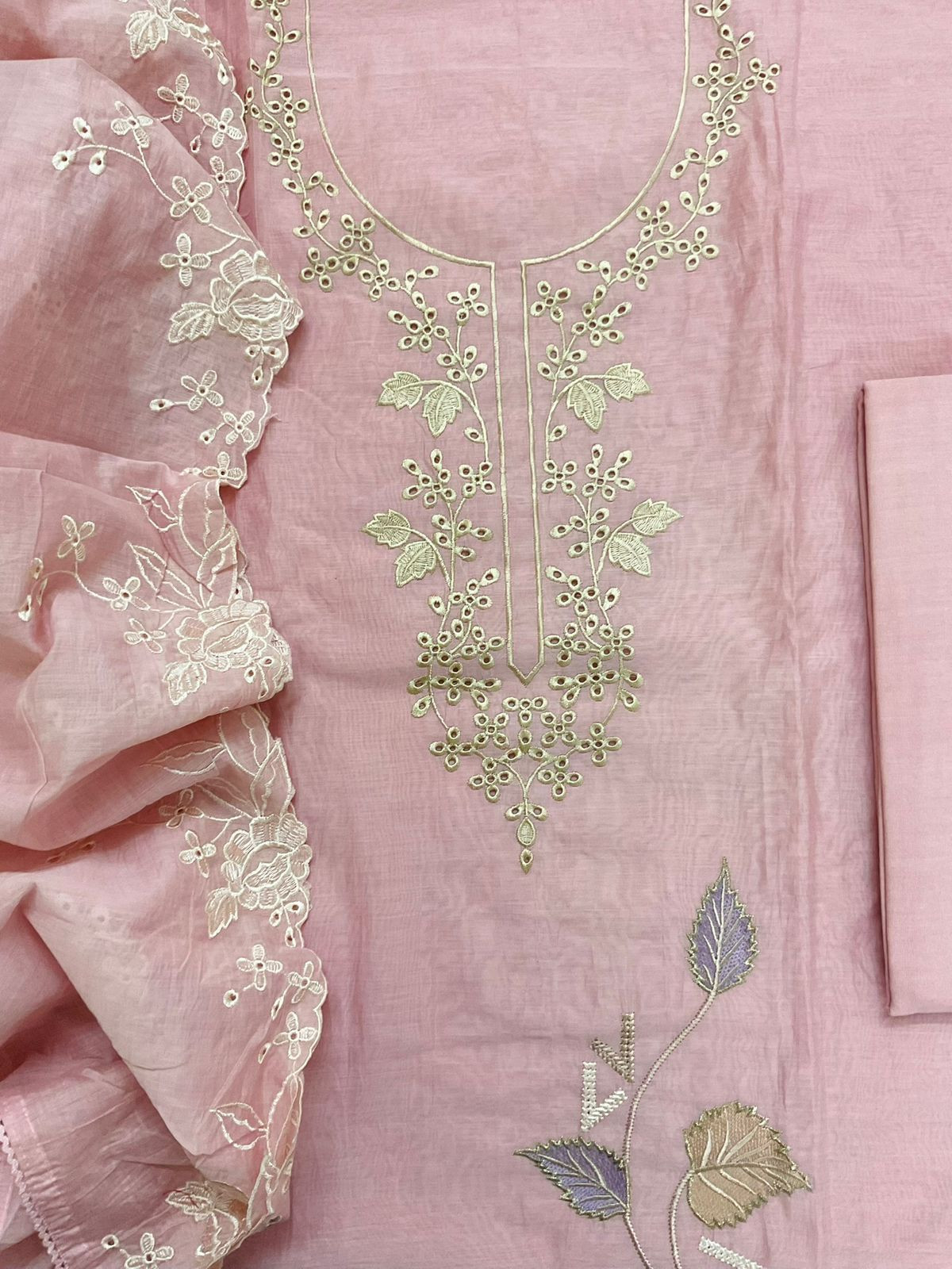 Soft Chanderi Embroidered Suit - Pink