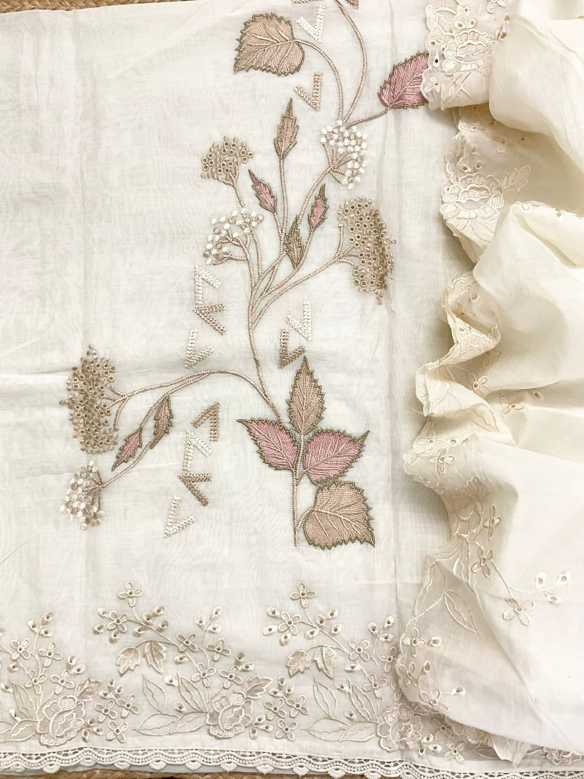 Soft Chanderi Embroidered Suit - OffWhite