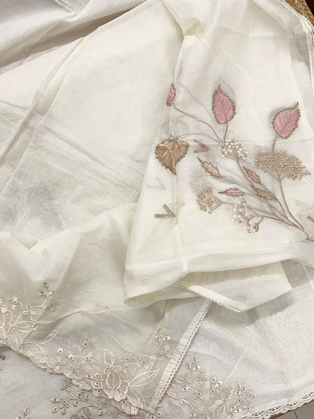 Soft Chanderi Embroidered Suit - OffWhite