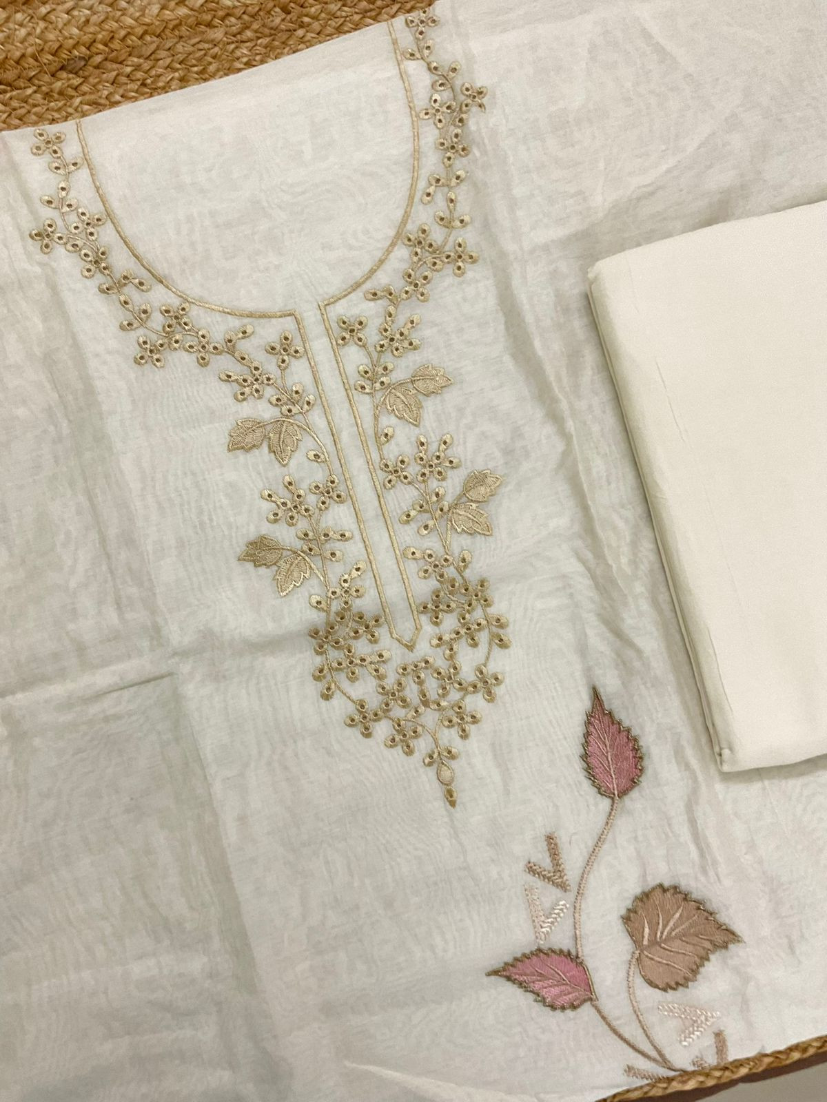Soft Chanderi Embroidered Suit - OffWhite