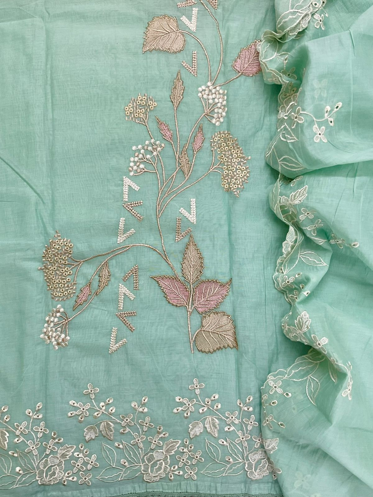 Soft Chanderi Embroidered Suit - Green