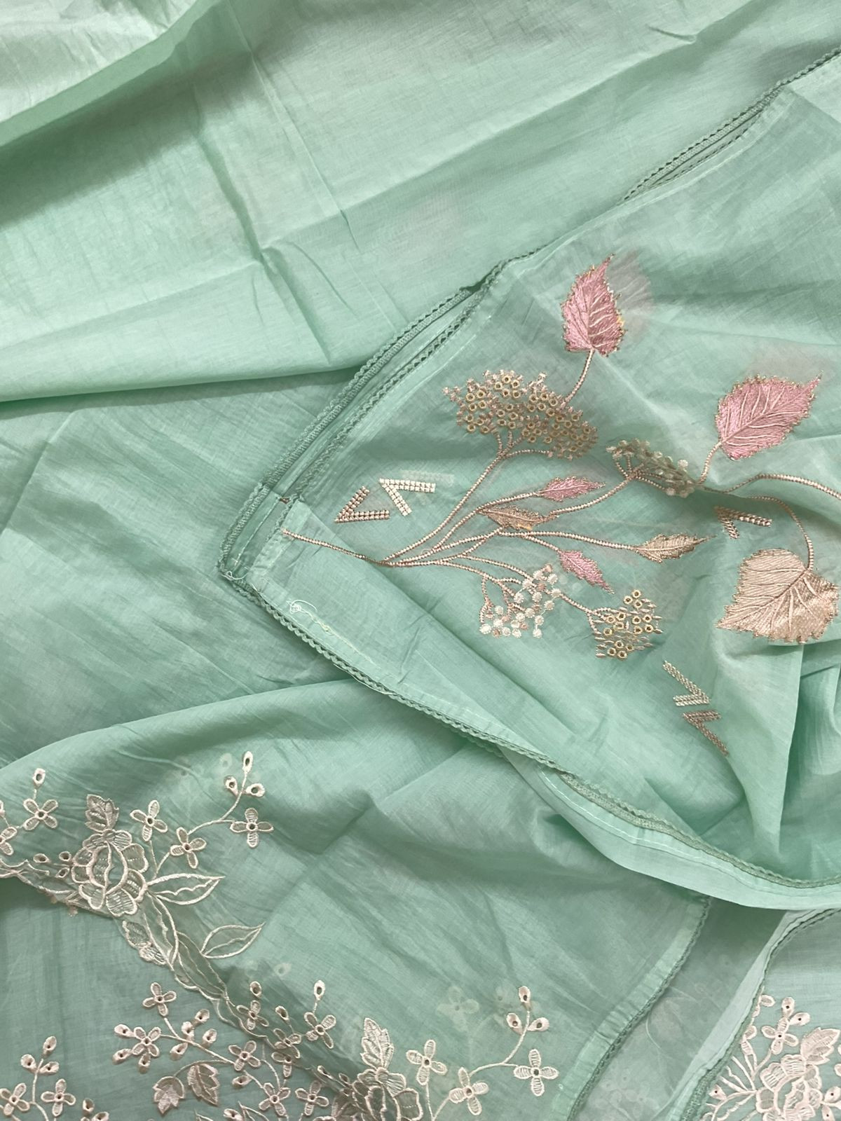 Soft Chanderi Embroidered Suit - Green