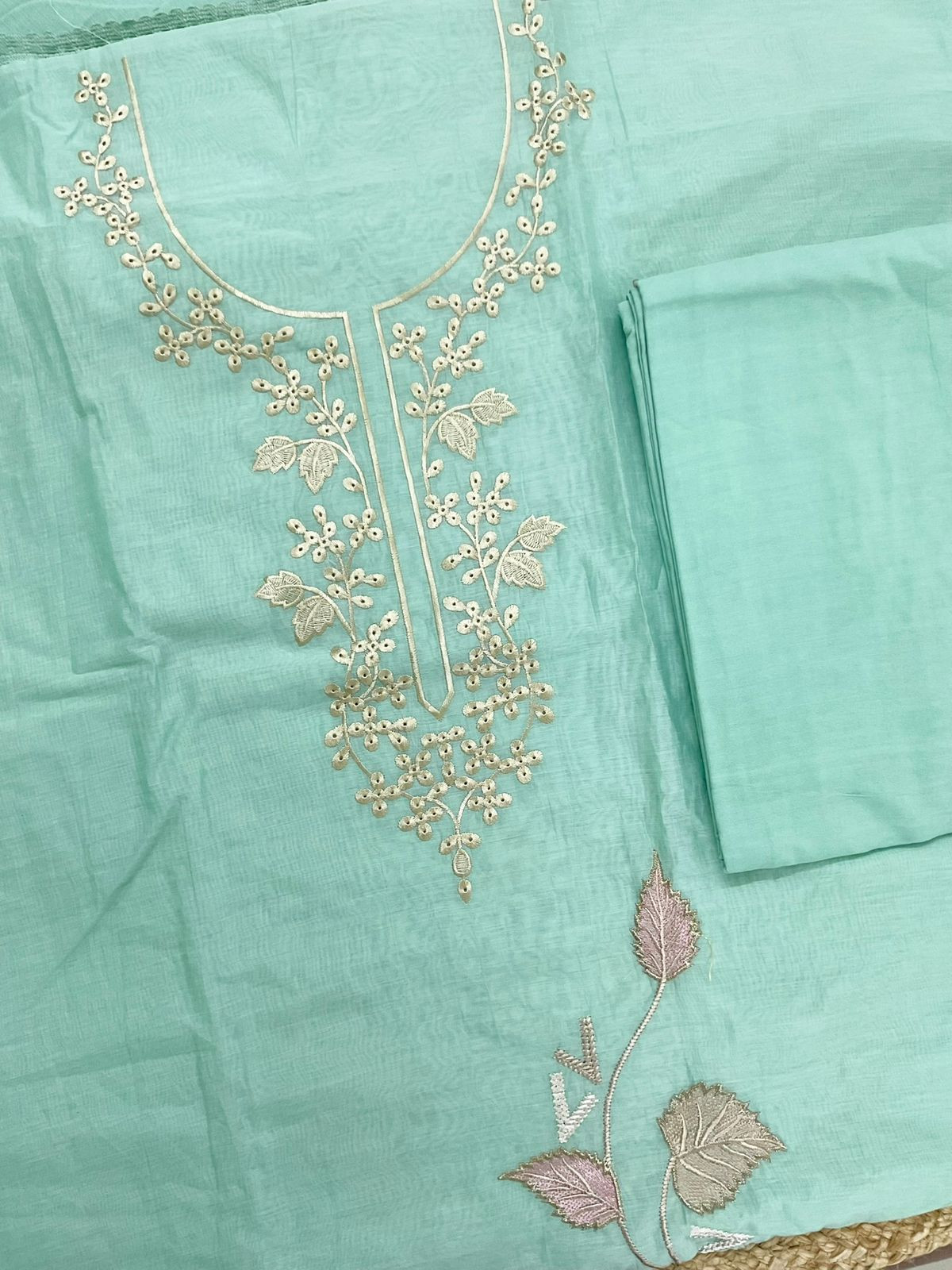 Soft Chanderi Embroidered Suit - Green