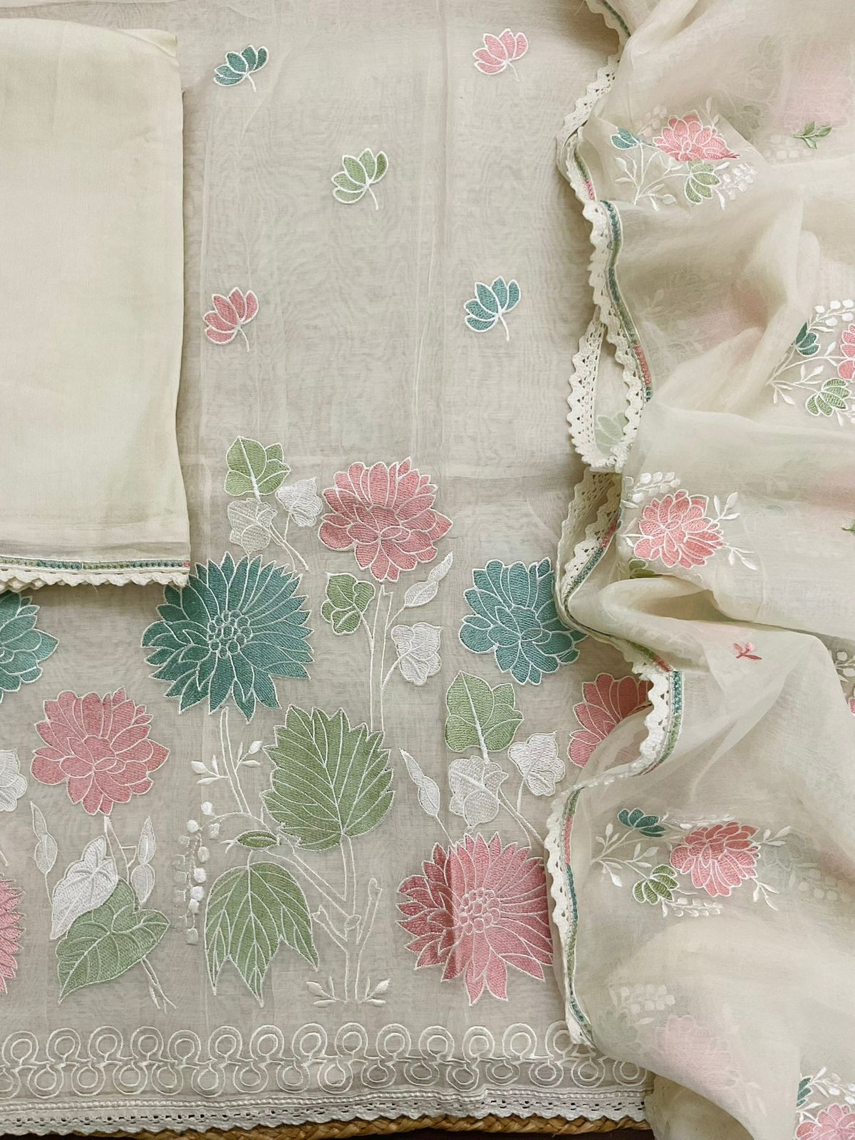 Pure Mul Chanderi Embroidered Suit - Offwhite