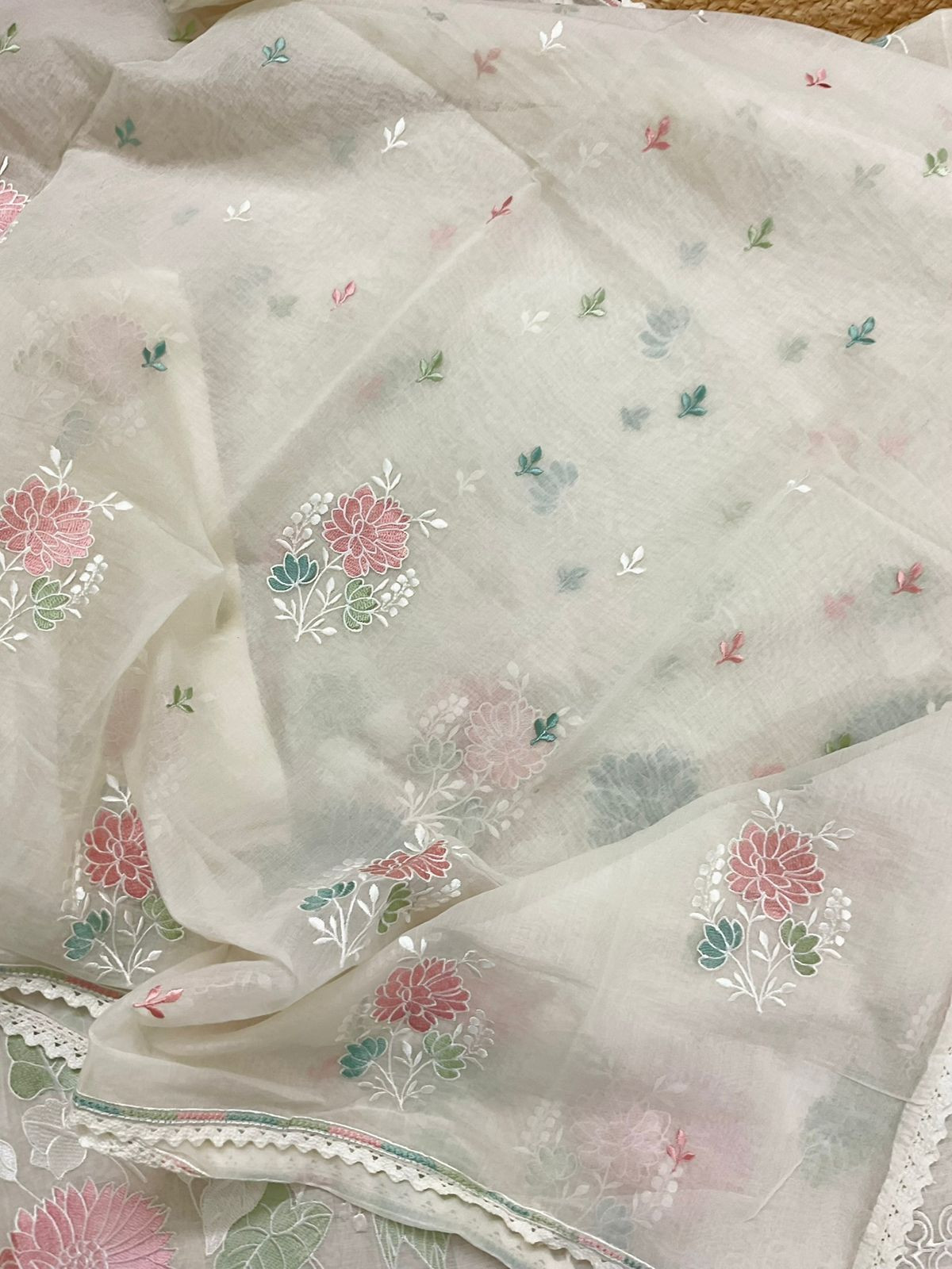 Pure Mul Chanderi Embroidered Suit - Offwhite