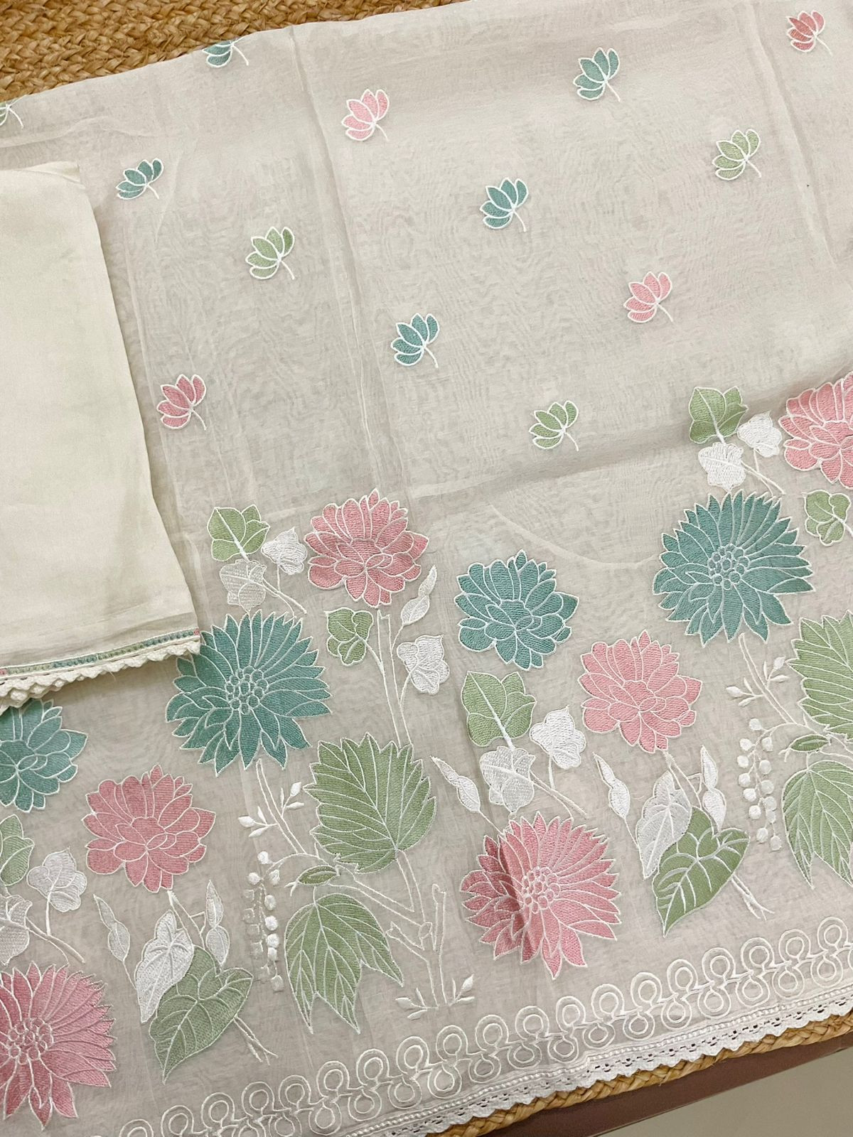Pure Mul Chanderi Embroidered Suit - Offwhite
