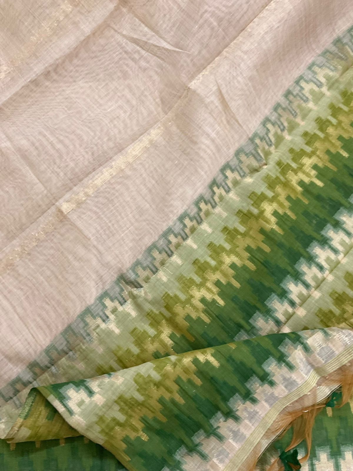 Soft Slub Chanderi Jamdani Weaved Embroidered Suit - Beige