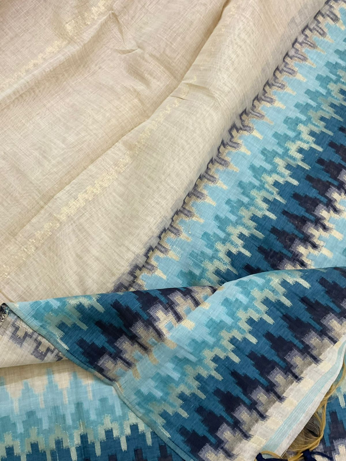 Soft Slub Chanderi Jamdani Weaved Embroidered Suit - Beige
