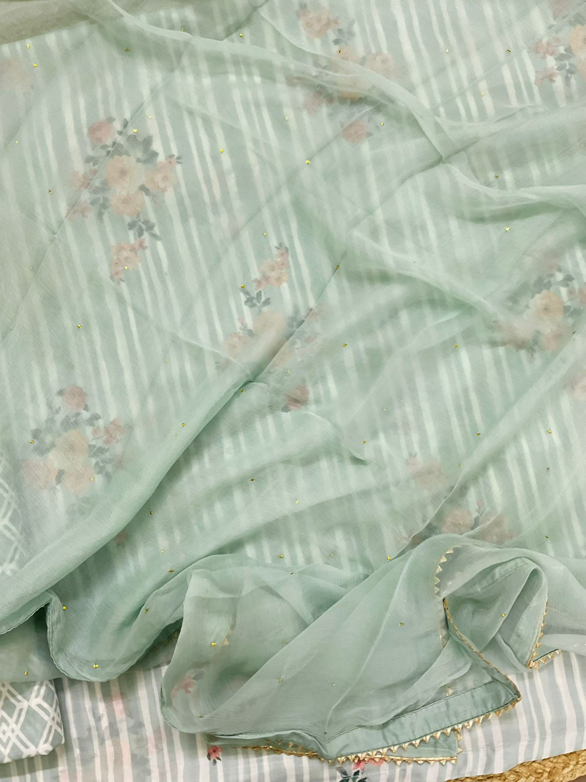 Pure Muslin Printed Suit - Sea Green