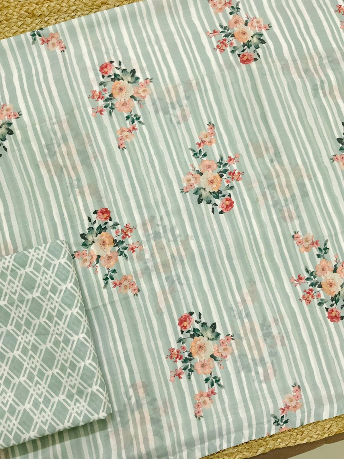 Pure Muslin Printed Suit - Sea Green