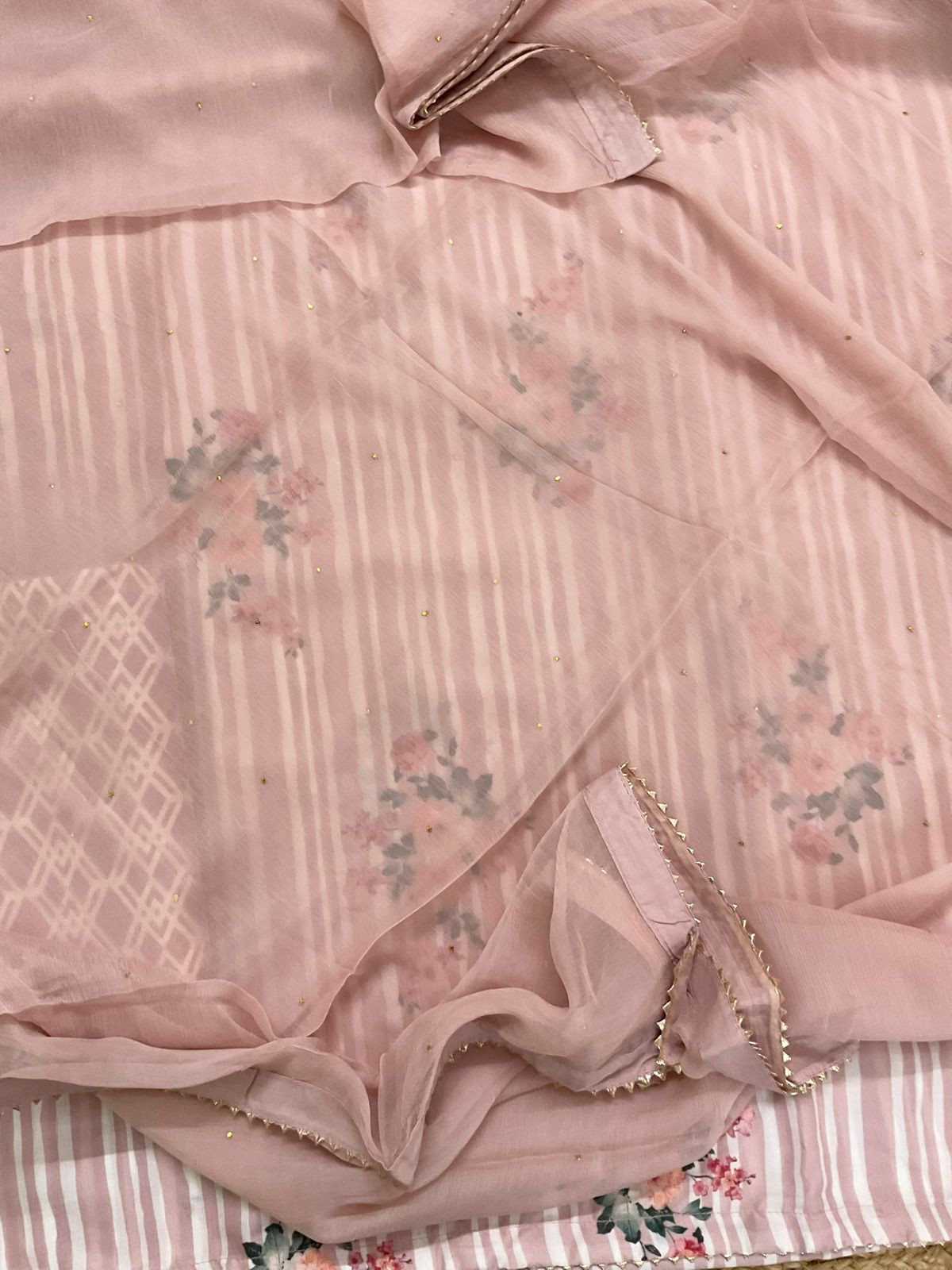 Pure Muslin Printed Suit - Onion Pink