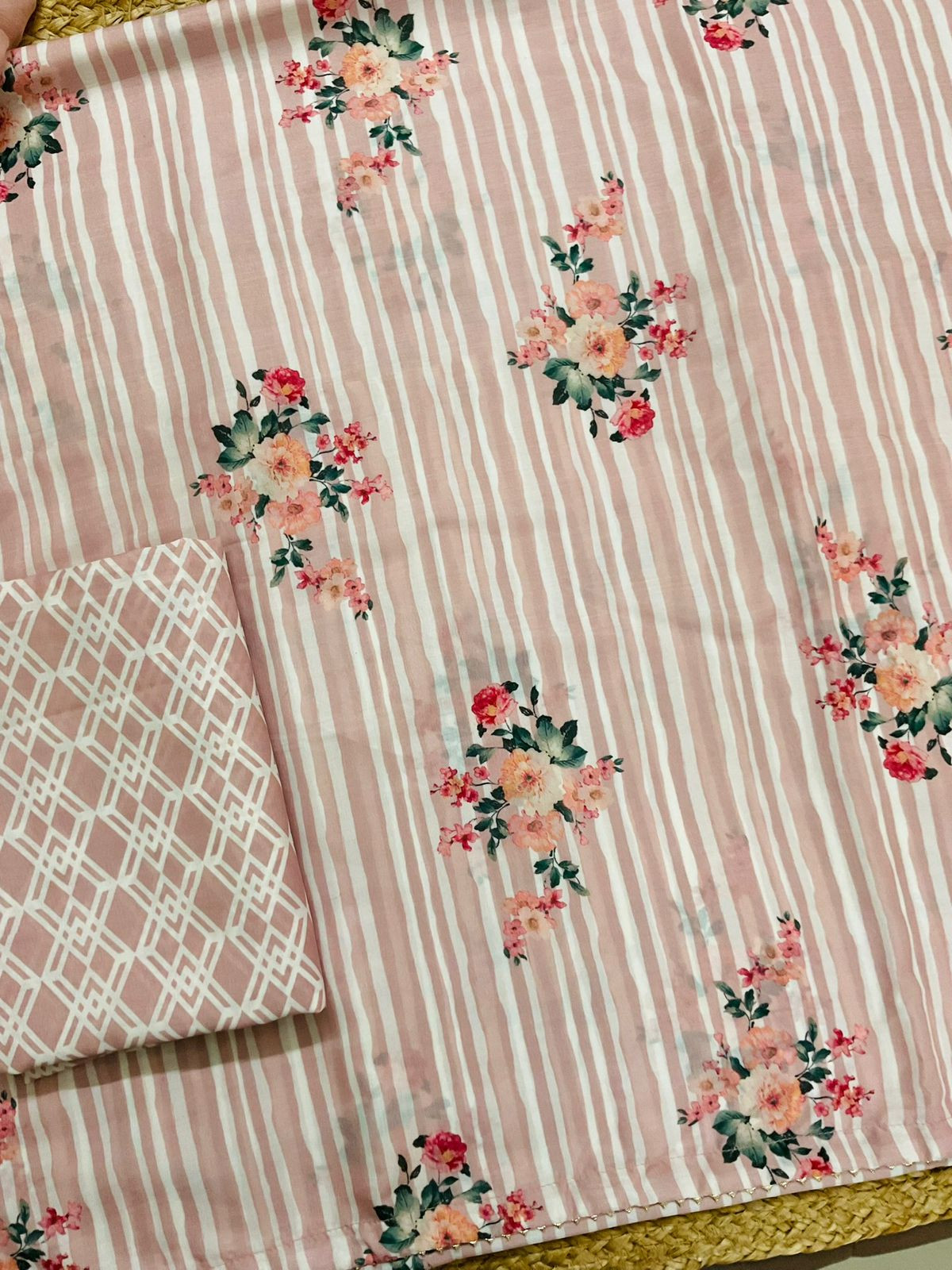 Pure Muslin Printed Suit - Onion Pink