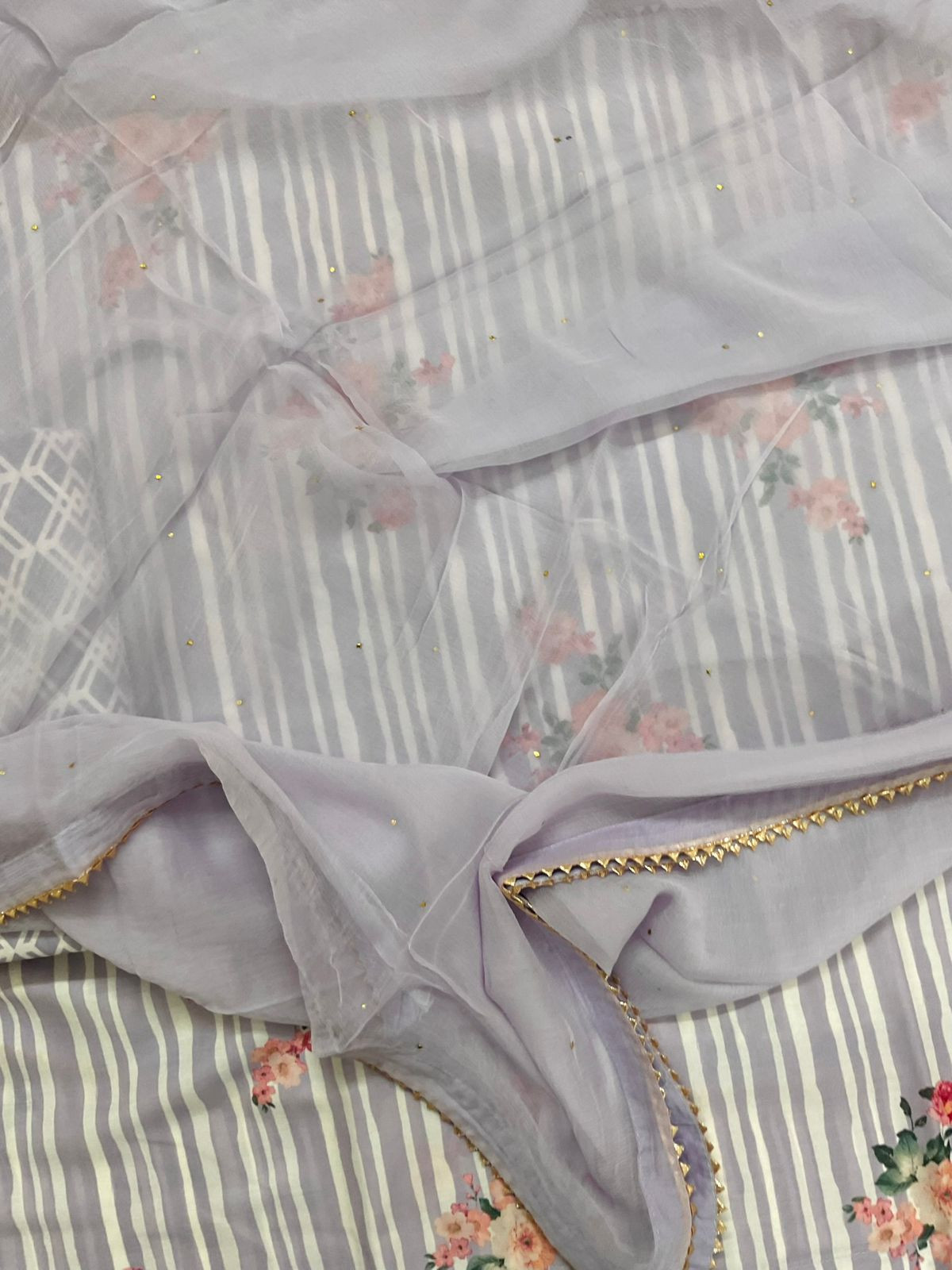 Pure Muslin Printed Suit - Lavender