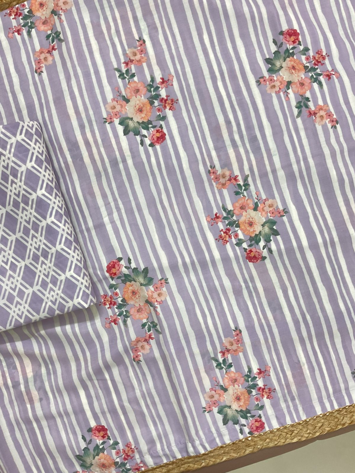 Pure Muslin Printed Suit - Lavender