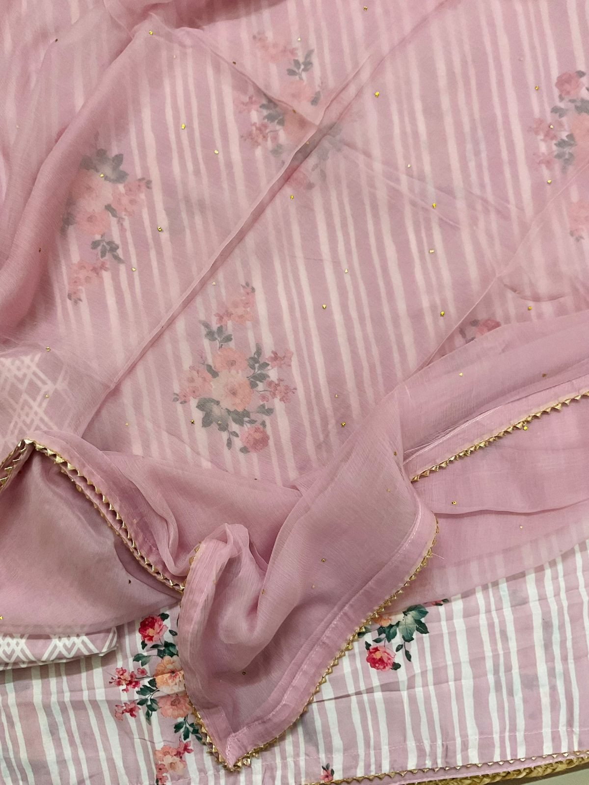 Pure Muslin Printed Suit - Pink