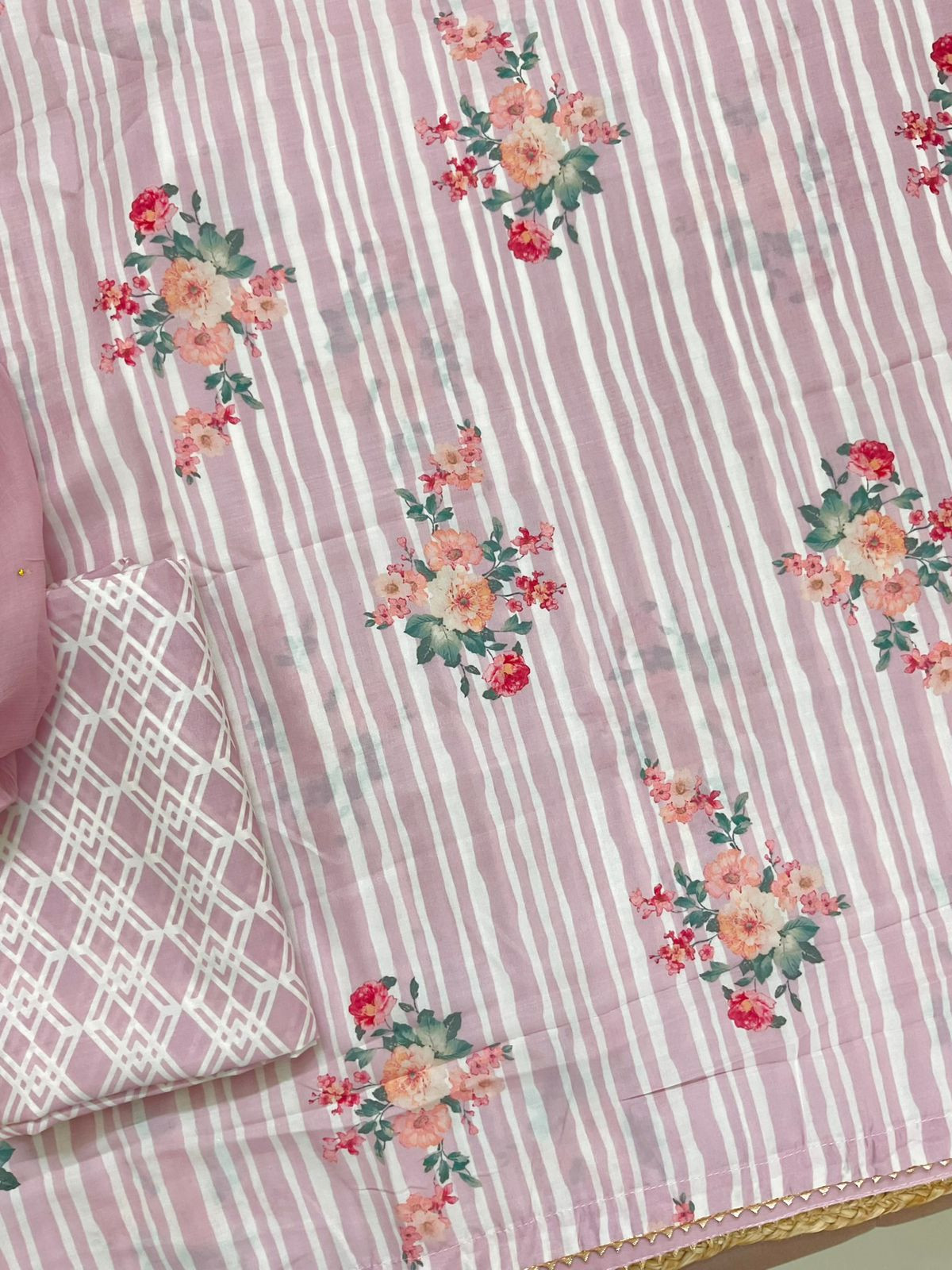 Pure Muslin Printed Suit - Pink