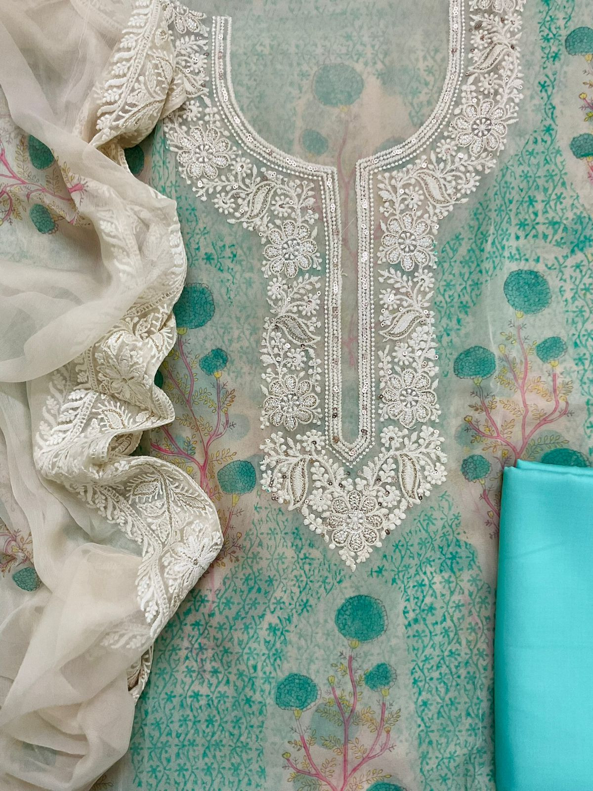 Pure Georgette Printed Embroidered Suit - Green