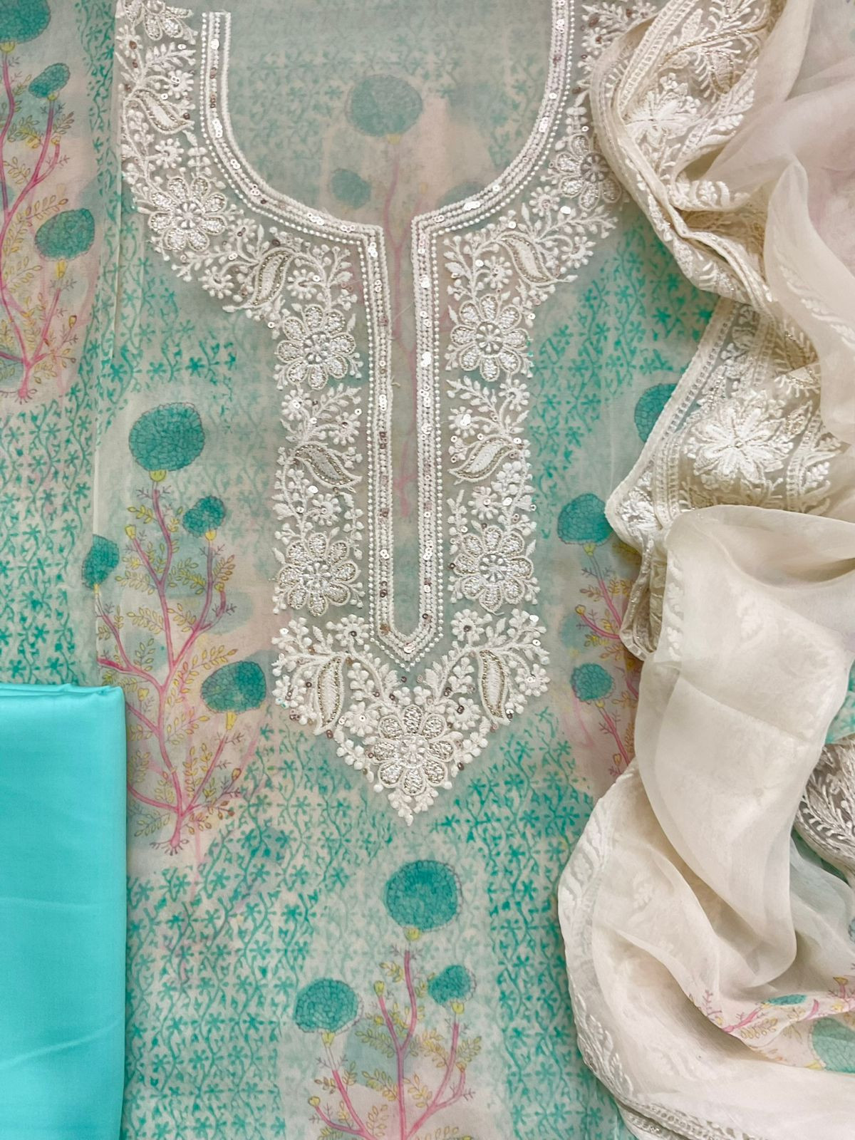 Pure Georgette Printed Embroidered Suit - Green