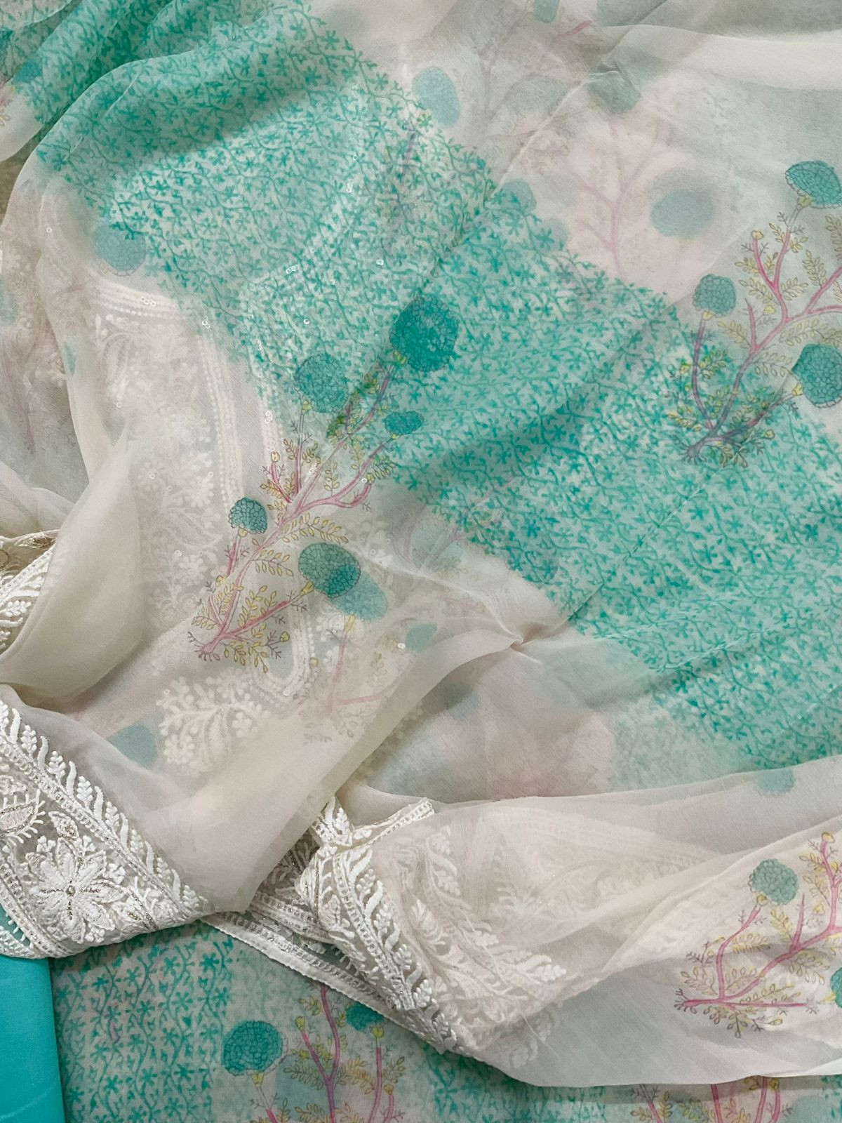 Pure Georgette Printed Embroidered Suit - Green