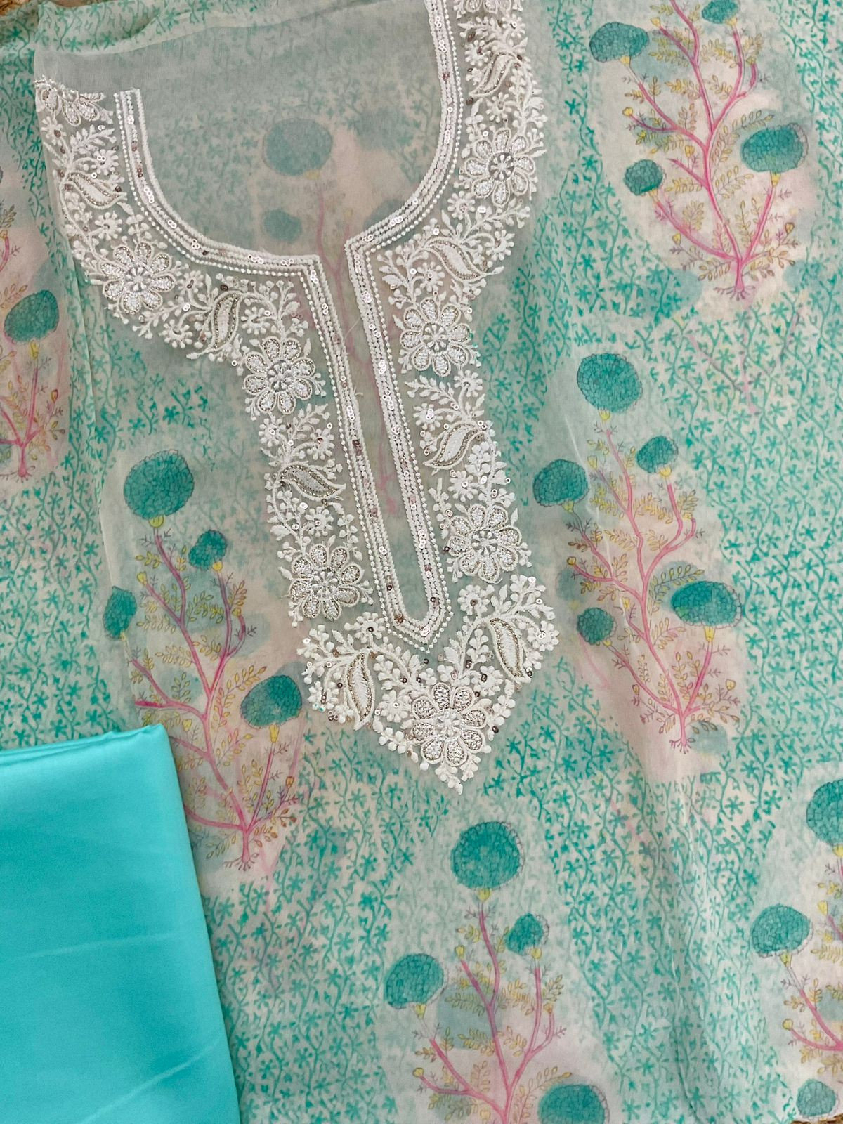 Pure Georgette Printed Embroidered Suit - Green