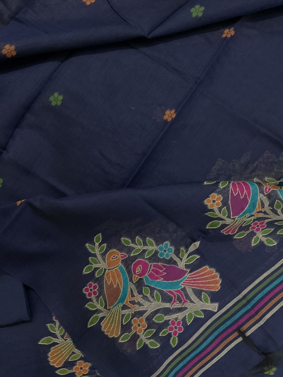 Soft Slub Chanderi Jamdani Weaved Suit - Blue