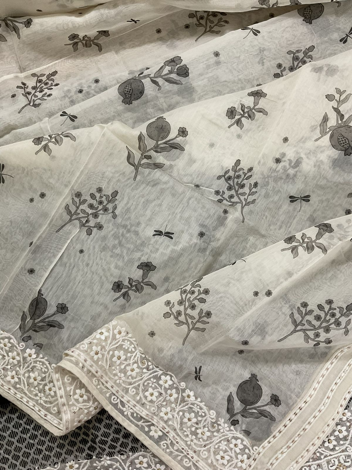 Pure Chanderi Printed Embroidered Suit - Black