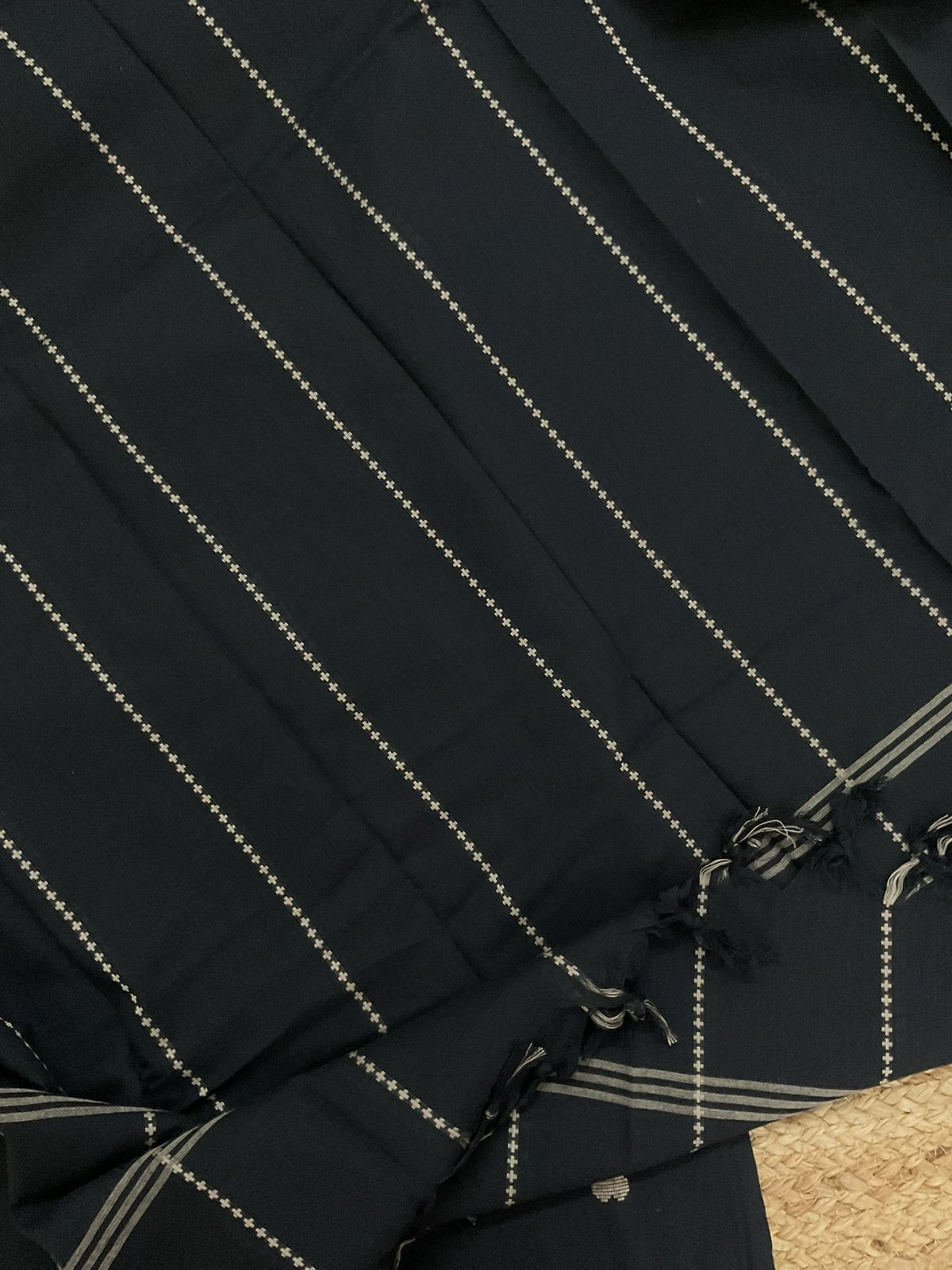 Pure Handloom Cotton Self Weaved Suit - Black