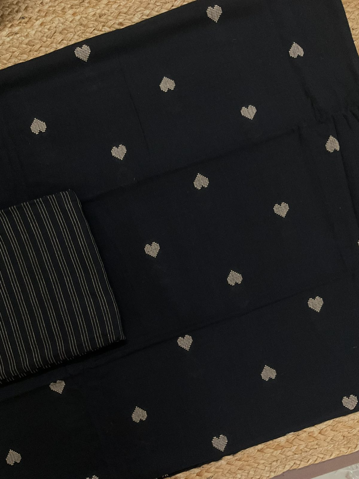 Pure Handloom Cotton Self Weaved Suit - Black