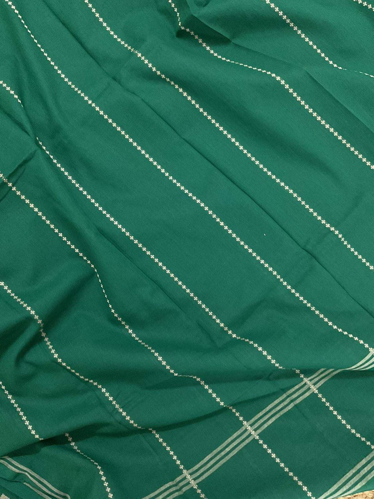 Pure Handloom Cotton Self Weaved Suit - Green
