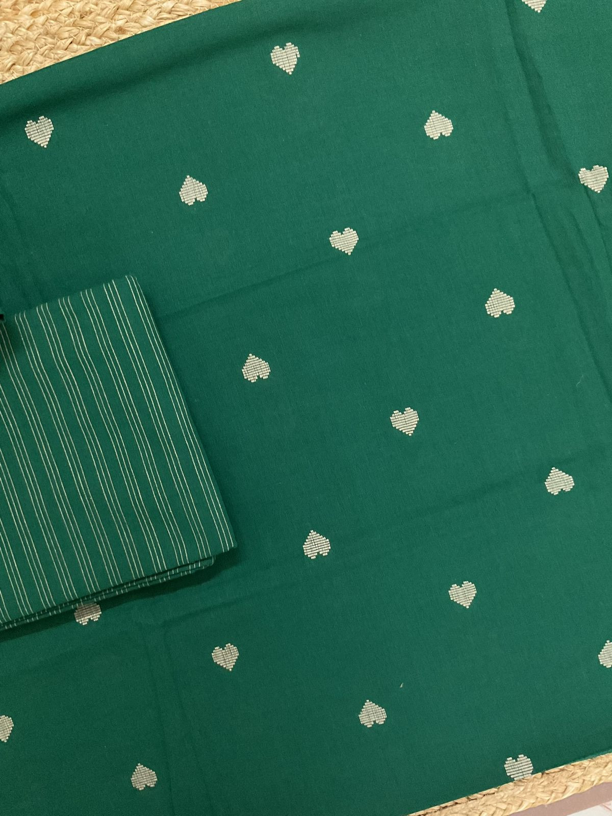 Pure Handloom Cotton Self Weaved Suit - Green