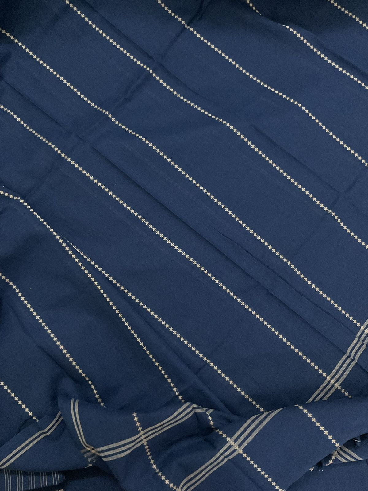 Pure Handloom Cotton Self Weaved Suit - Blue