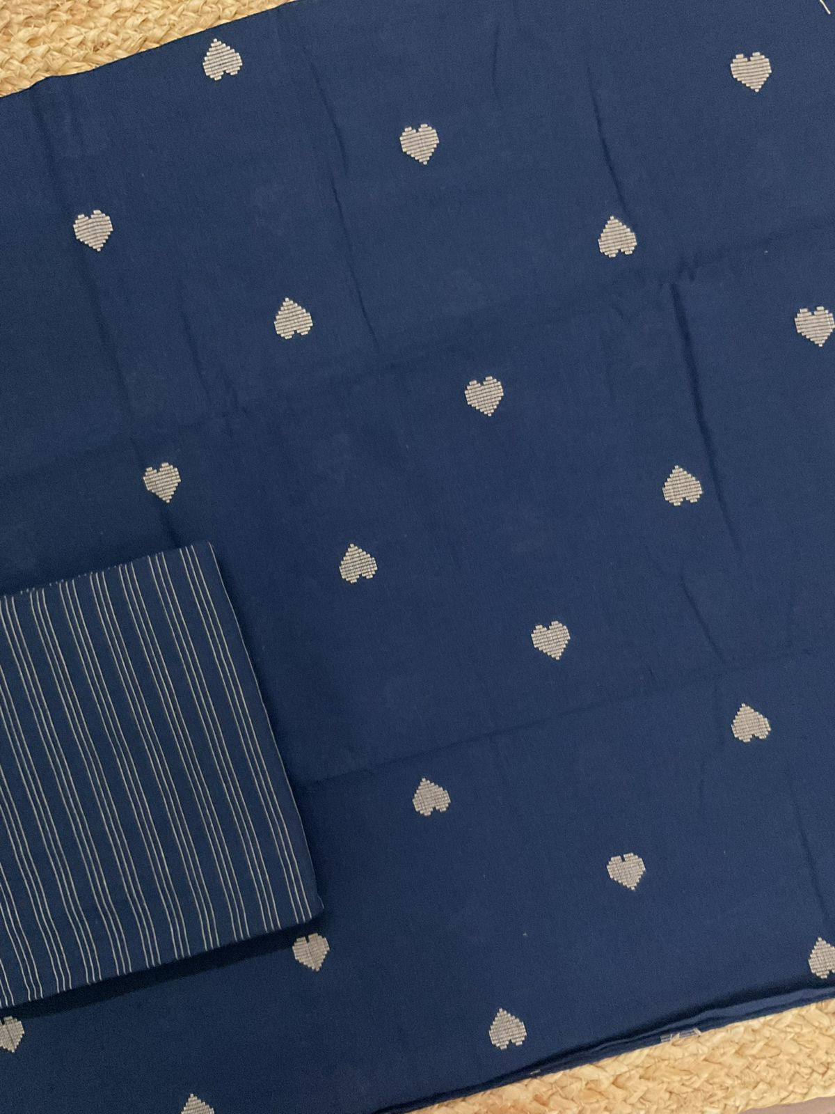 Pure Handloom Cotton Self Weaved Suit - Blue