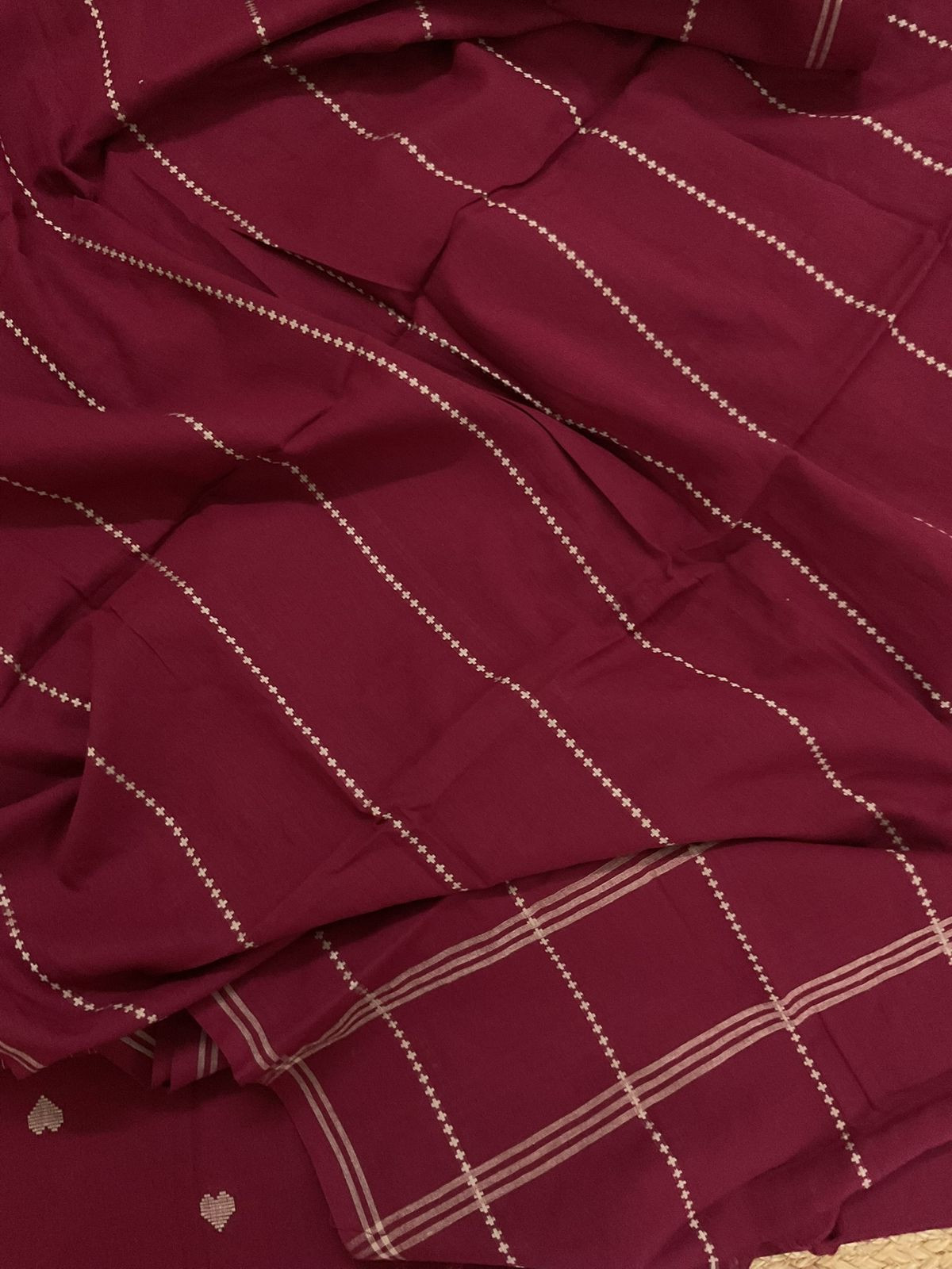 Pure Handloom Cotton Self Weaved Suit - Maroon
