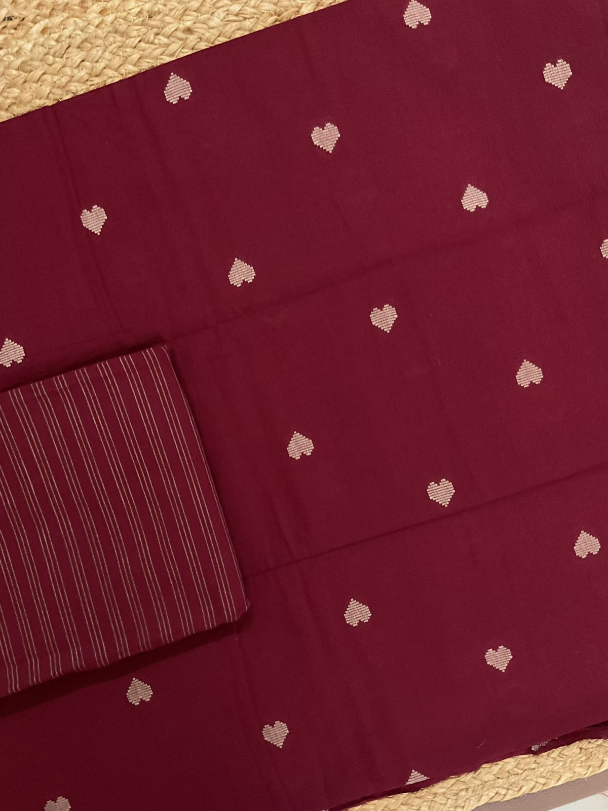 Pure Handloom Cotton Self Weaved Suit - Maroon