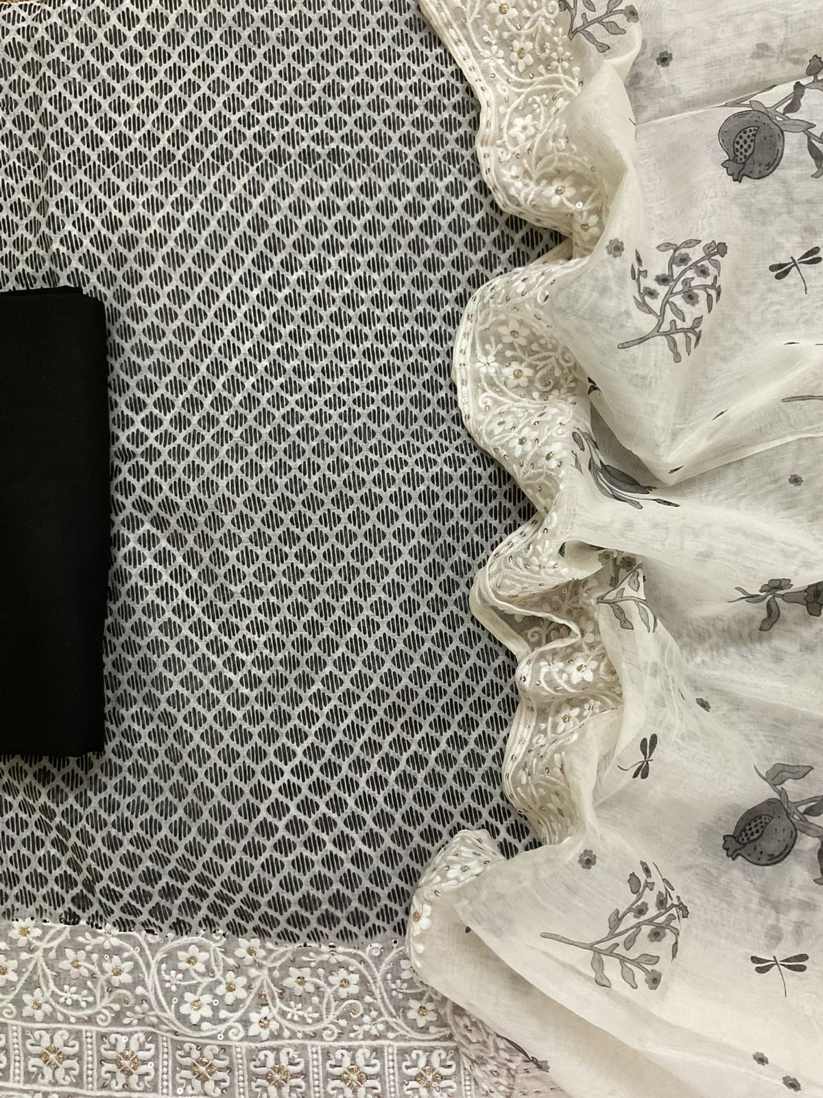 Pure Chanderi Printed Embroidered Suit - Black