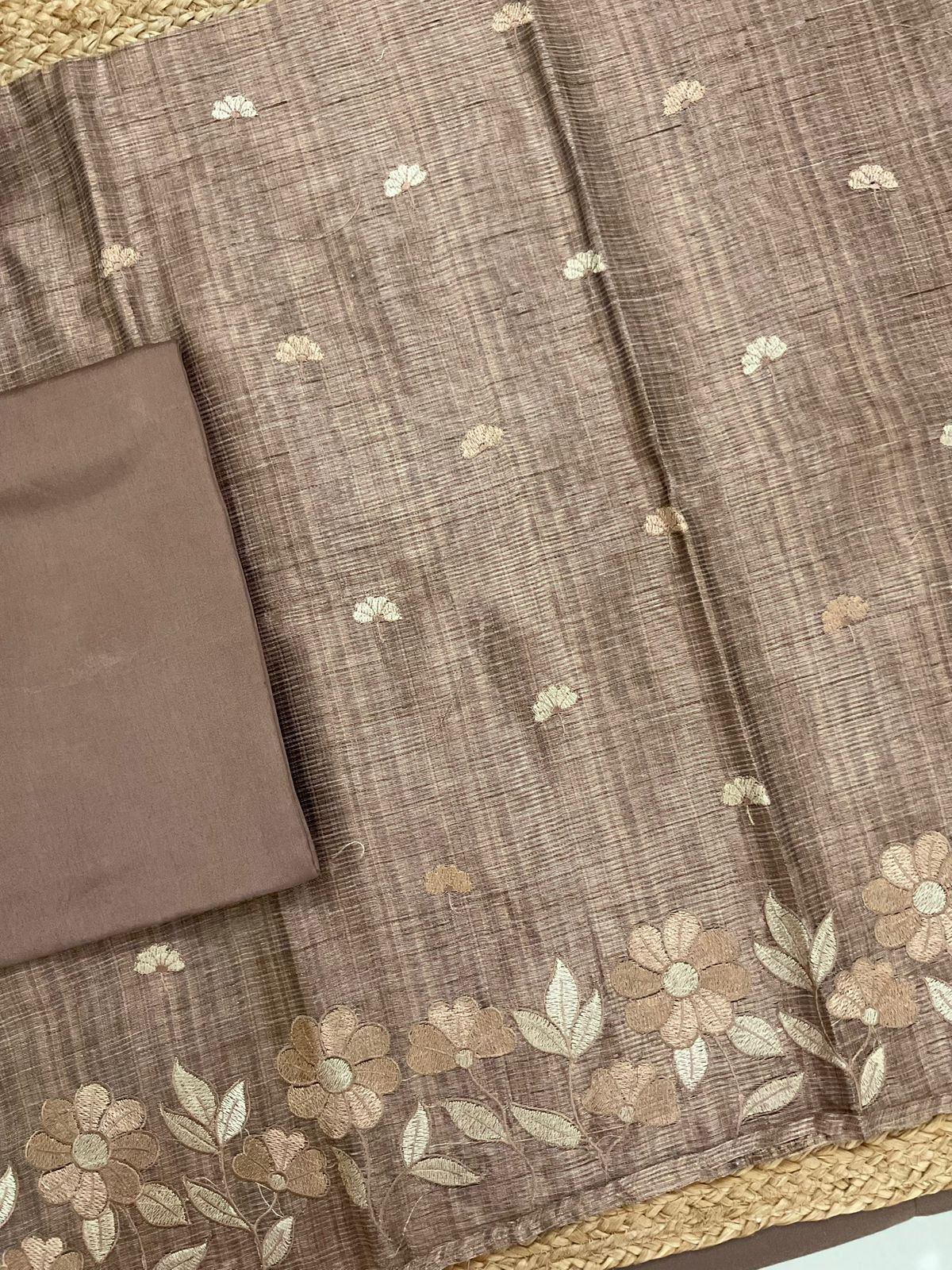 Soft Tissue Raw Silk Embroidered Suit - Brown