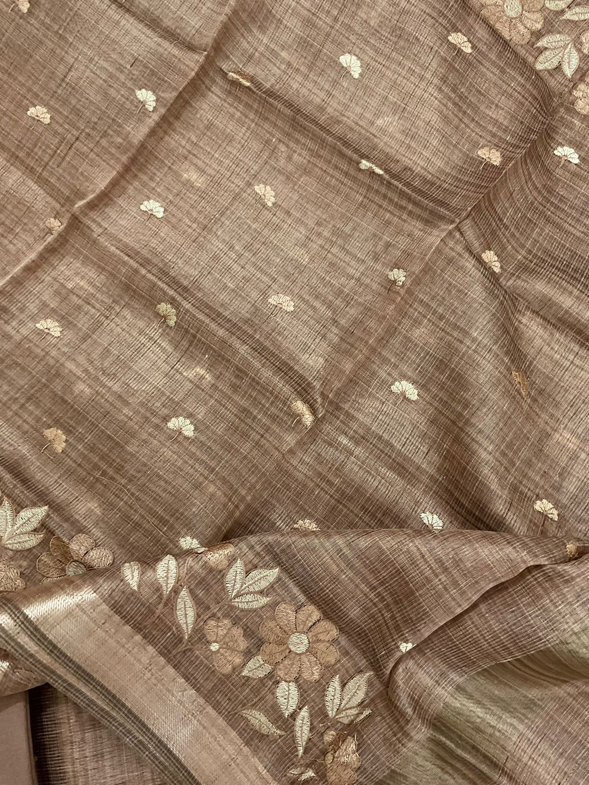 Soft Tissue Raw Silk Embroidered Suit - Brown
