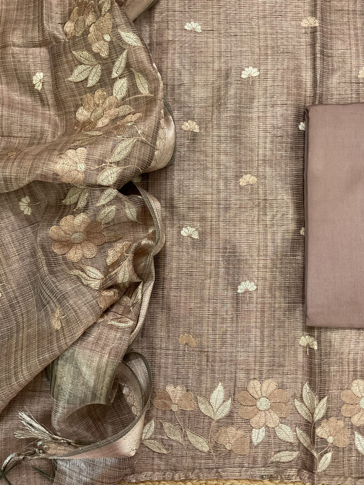 Soft Tissue Raw Silk Embroidered Suit - Brown