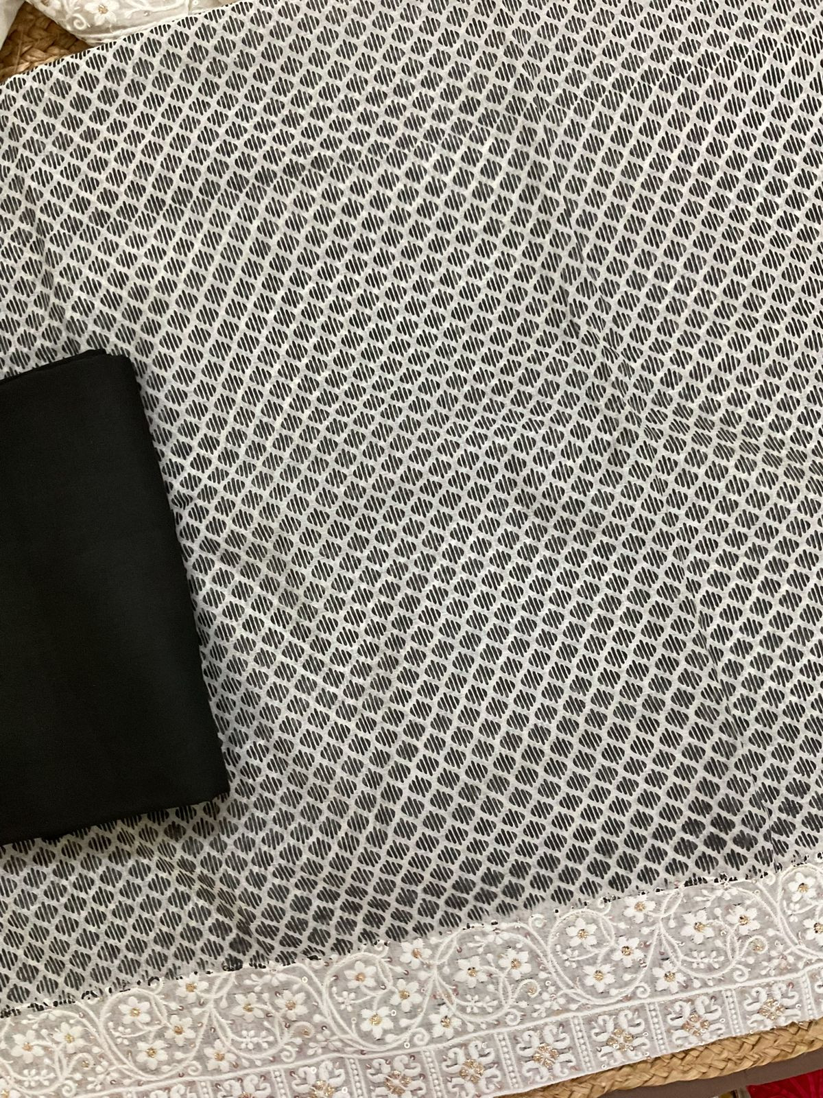 Pure Chanderi Printed Embroidered Suit - Black