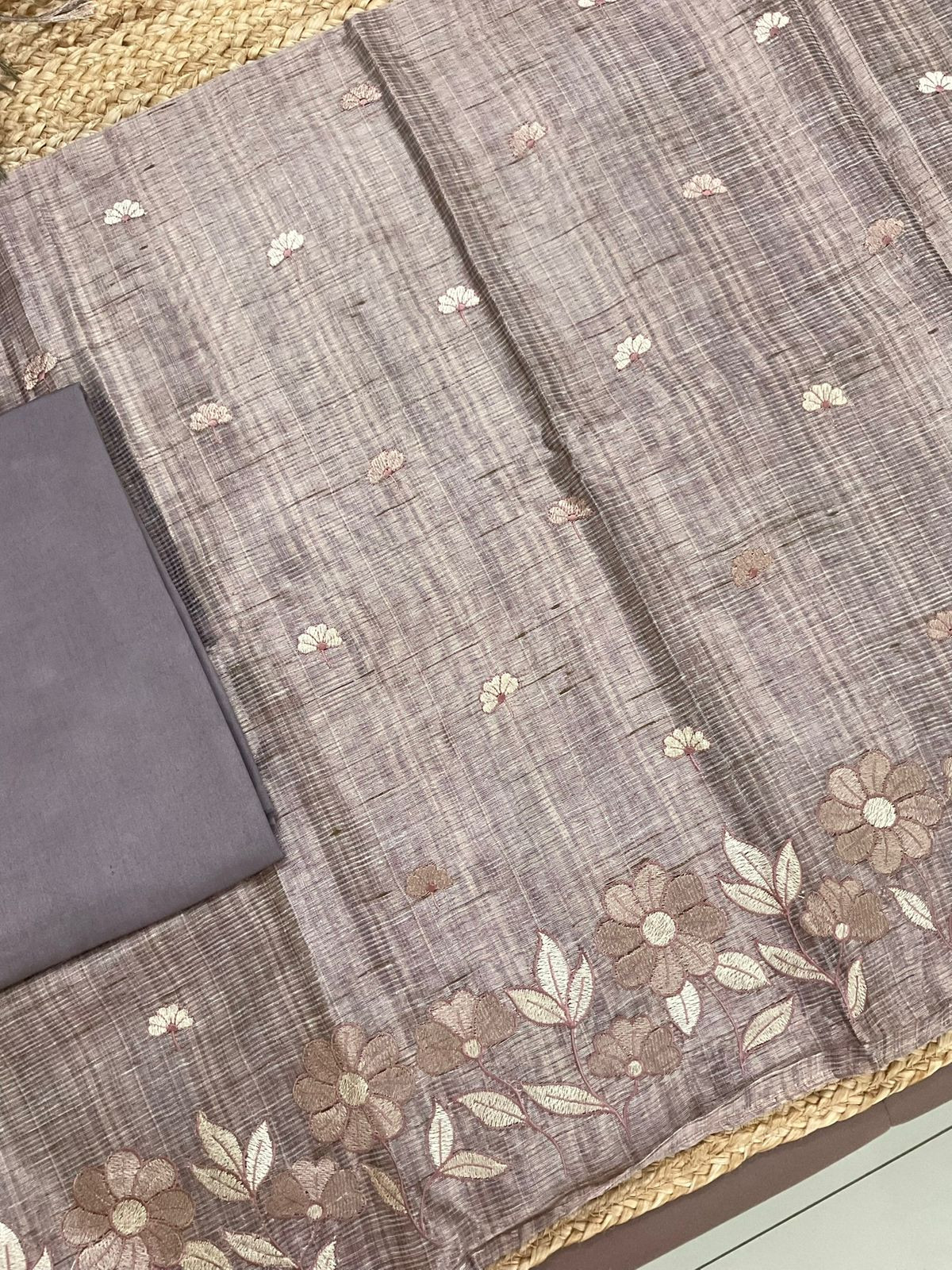 Soft Tissue Raw Silk Embroidered Suit - Mauve