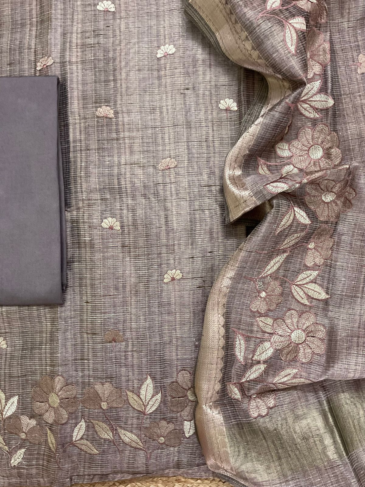 Soft Tissue Raw Silk Embroidered Suit - Mauve
