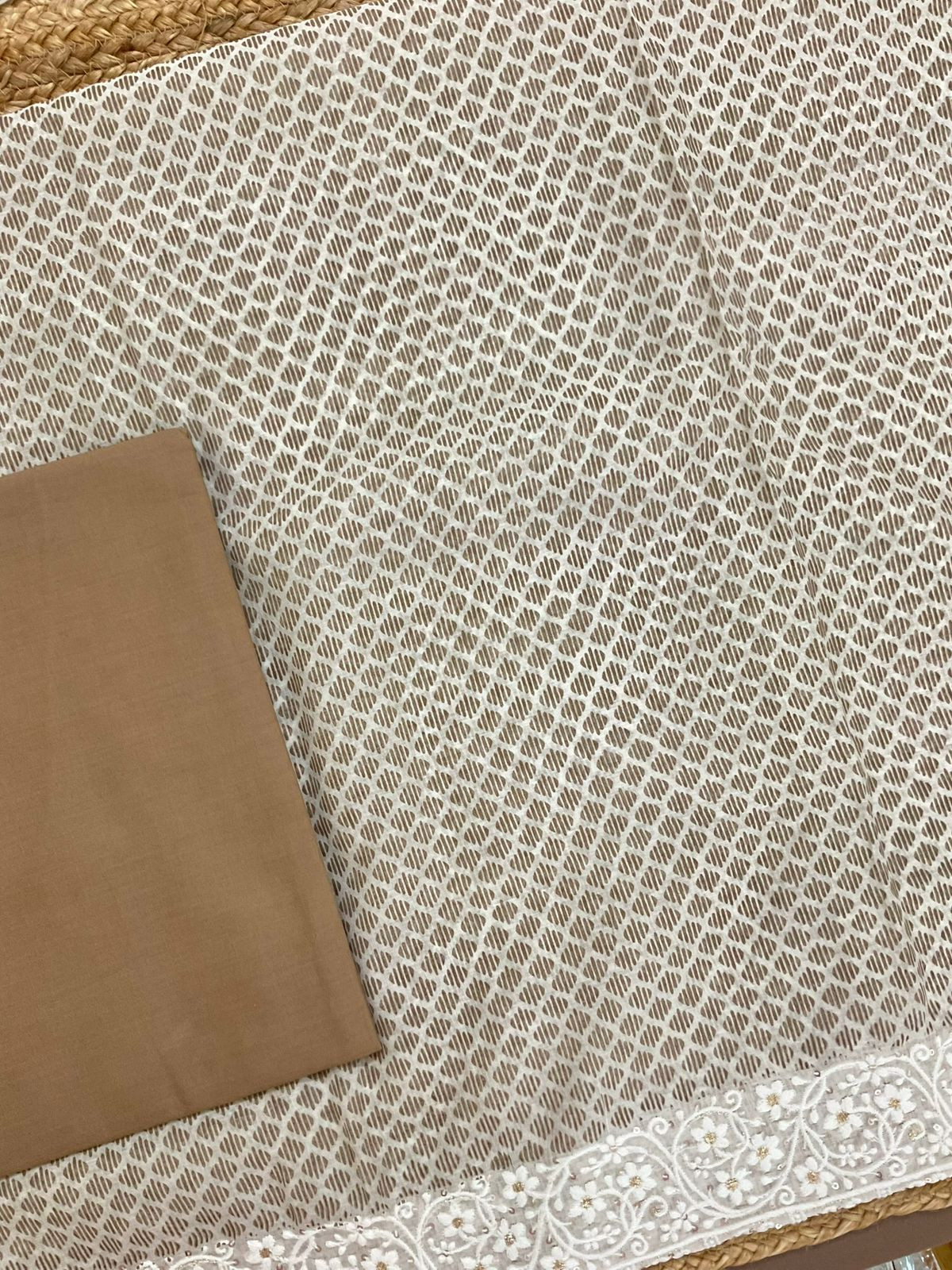 Pure Chanderi Printed Embroidered Suit - Brown